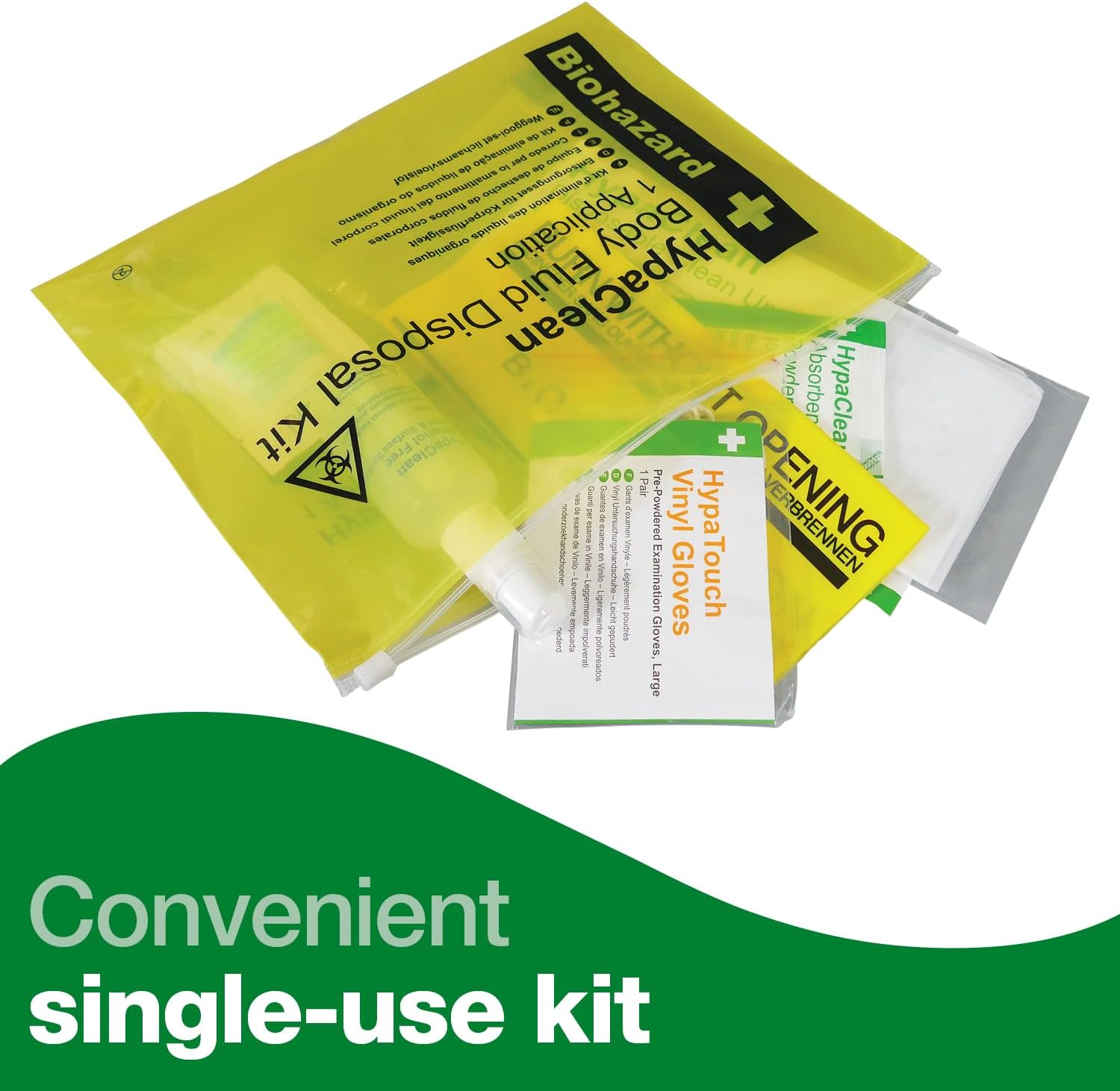 HypaClean - Body Fluid Disposal Kit (Single Use) with Vinyl Wallet