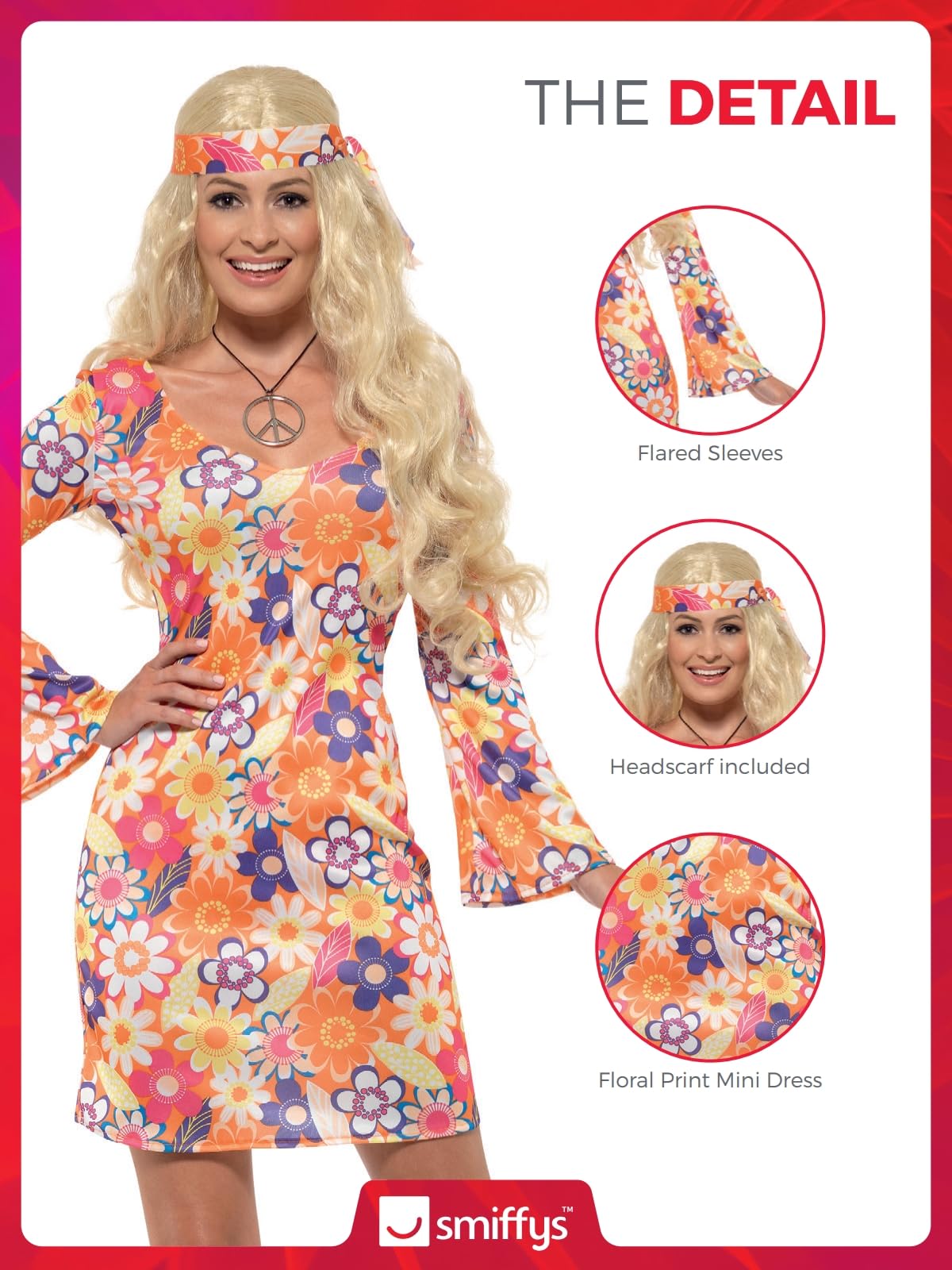 Smiffys Flower Hippie Costume - Women's Size M (UK 12-14) 6