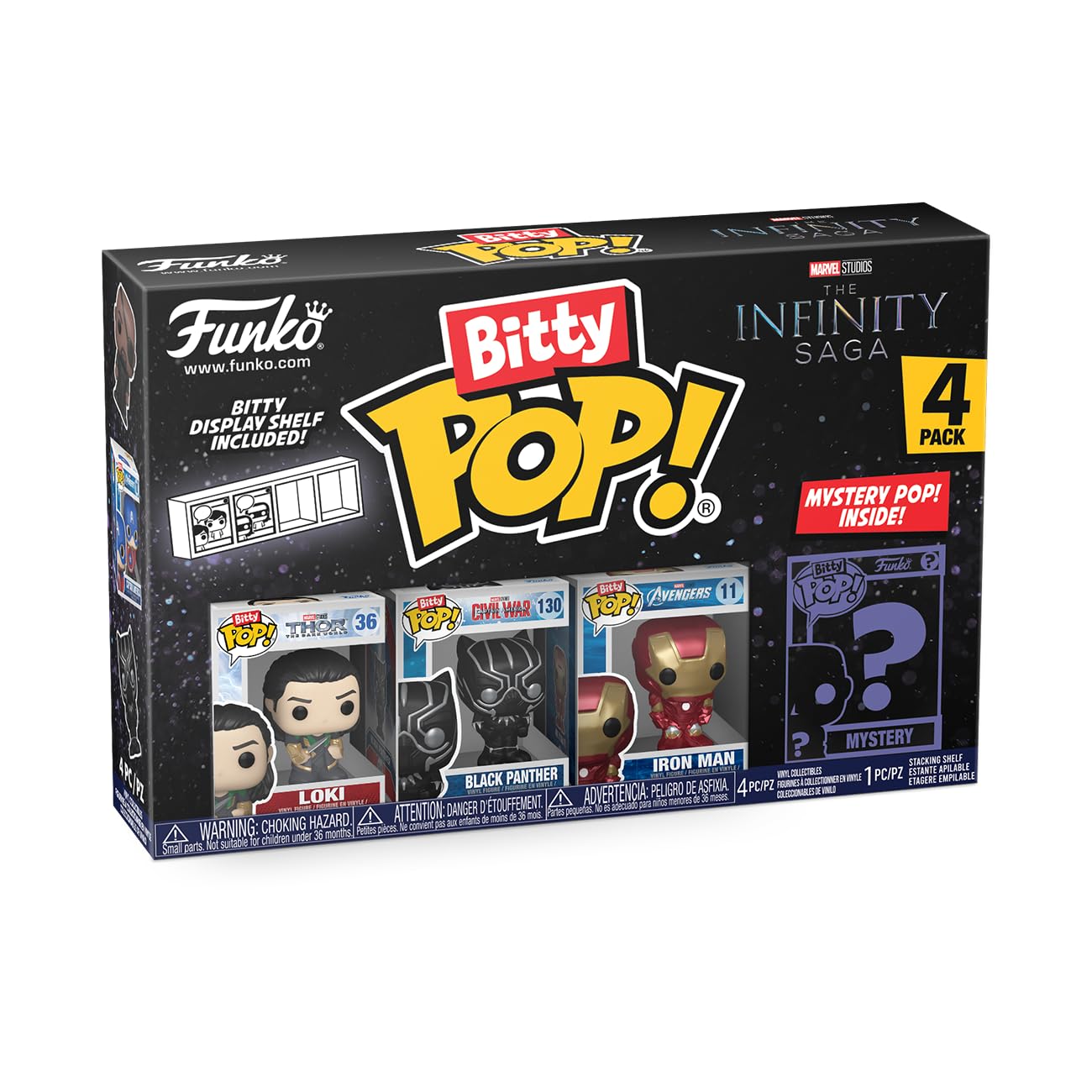 Funko Bitty Pop! Marvel - Loki, Black Panther, Iron Man (VII) & Mystery Figure 10