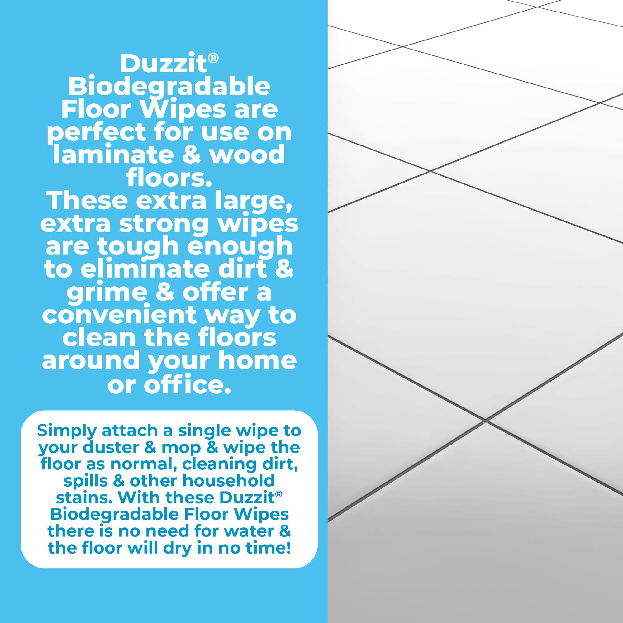 Duzzit Floor Wipes - 16 Count Biodegradable Plant Fibre Wipes for All Floors 4