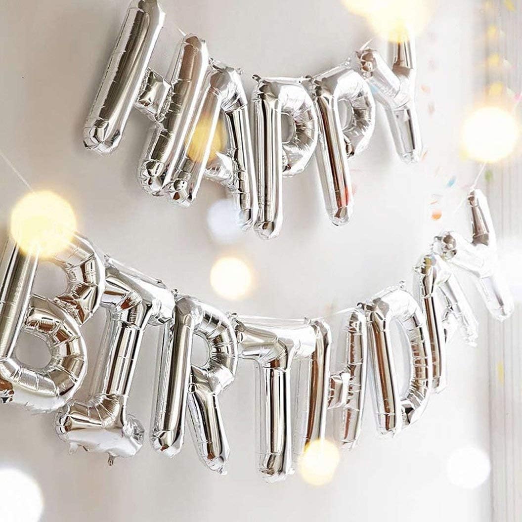 TONIFUL Silver Happy Birthday Balloons Banner, 16 Inch Foil Letter Balloons Party Decoration (15 Pcs) 4