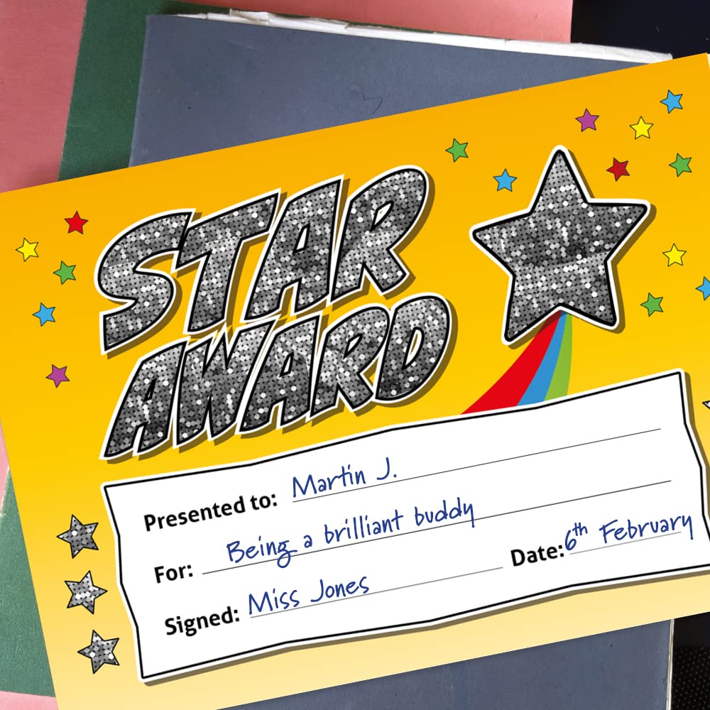 Star Award - Sparkly Holographic Reward Certificate (Multicoloured, A5, 20-Pack) 3