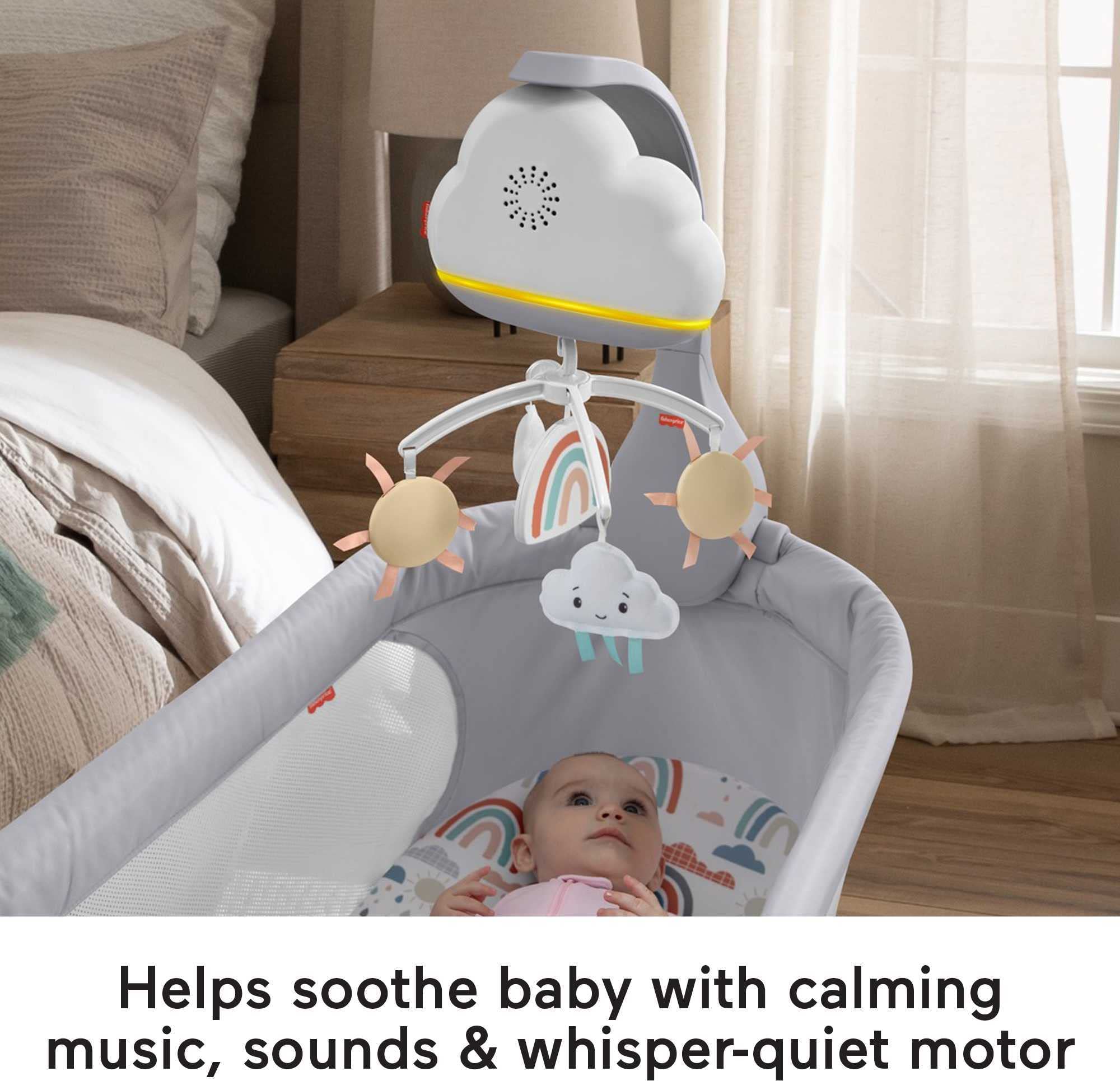 Fisher-Price Rainbow Showers Bassinet to Bedside Mobile - Soother with Nightlight & Cry Sensor 10