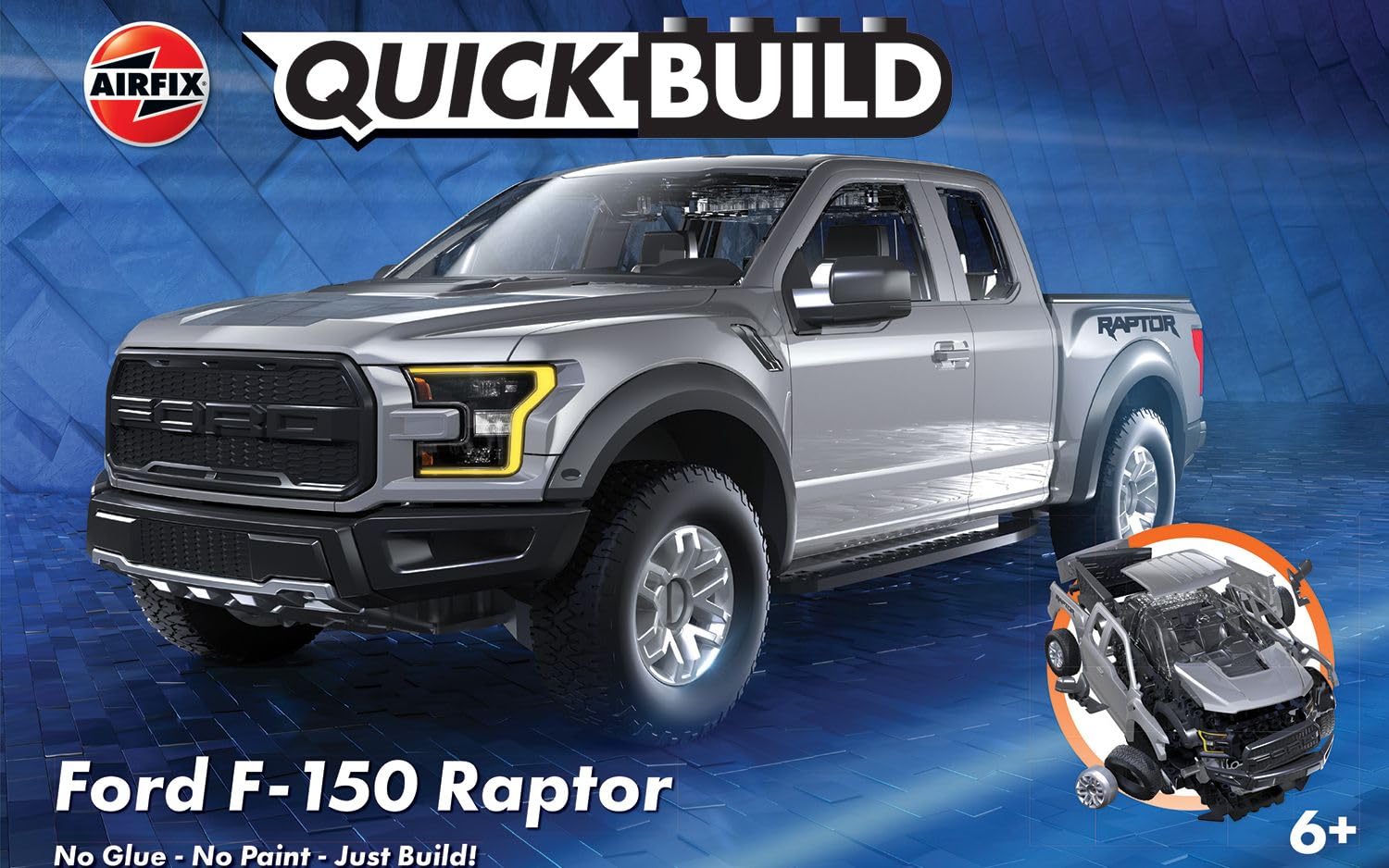 Airfix QUICKBUILD Ford F-150 Raptor Grey Model Car Kit - Snap-Together Building Set for Kids & Adults 6