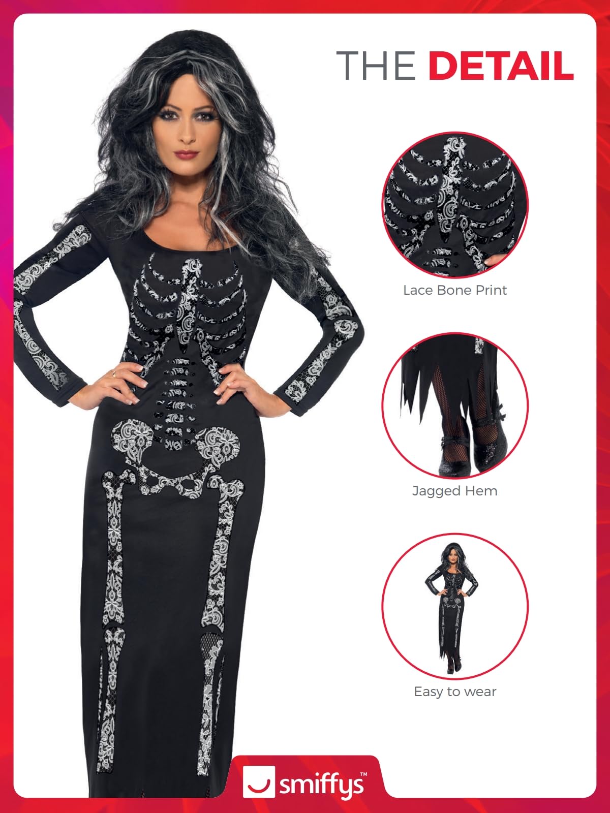 Smiffys Skeleton Costume - Women's Long Sleeve Tube Dress, Size S 6