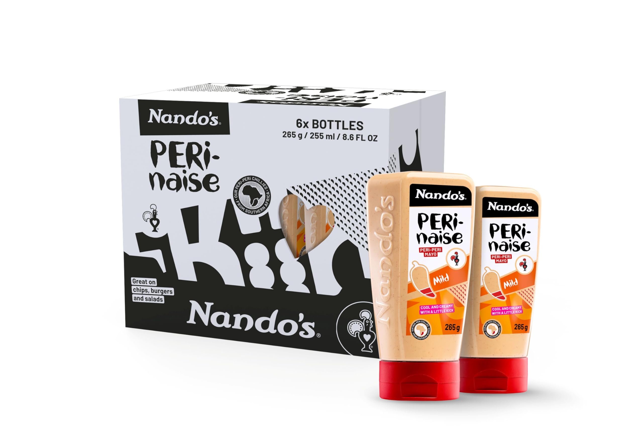 Nando's Mild Perinaise Mayonnaise - Creamy PERi-PERi Flavor | 265g Squeezy Bottle (Pack of 6) 1