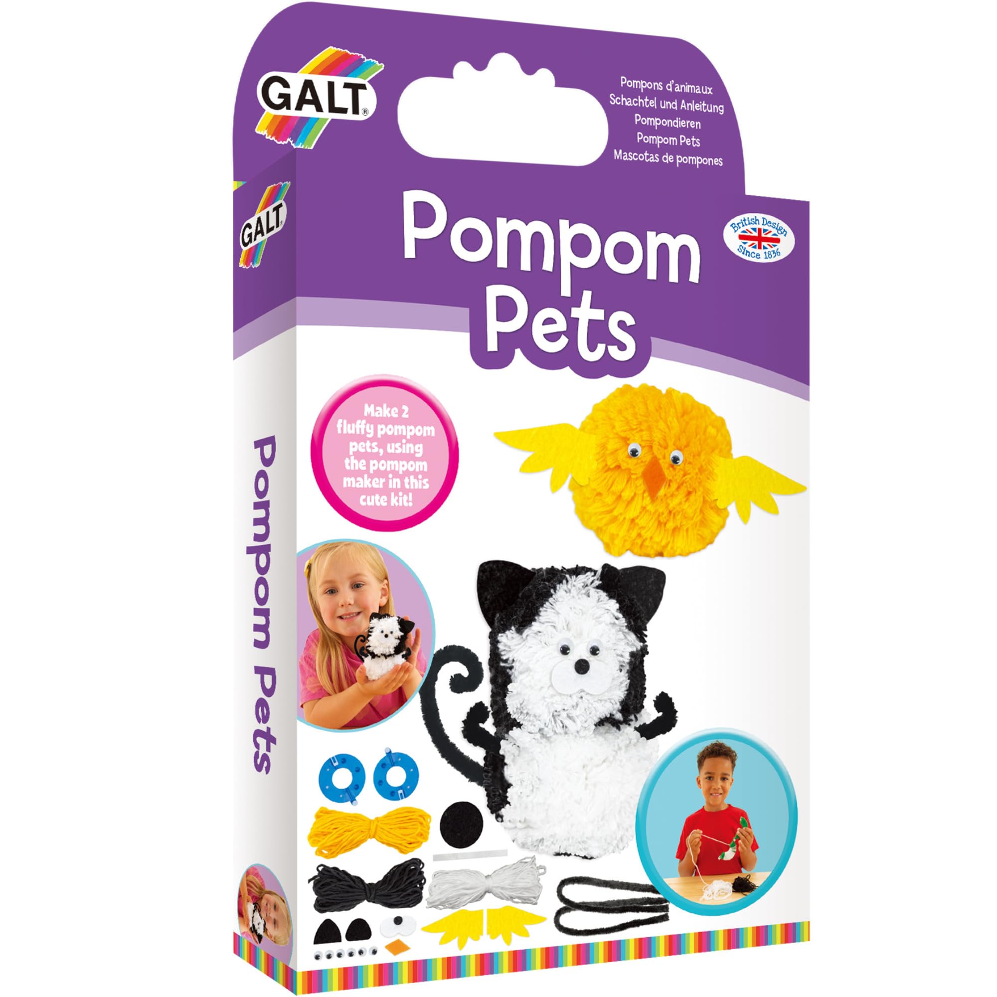 Galt Pom Pom Pets Craft Kit - Knitting & Sewing Set for Kids Ages 5+