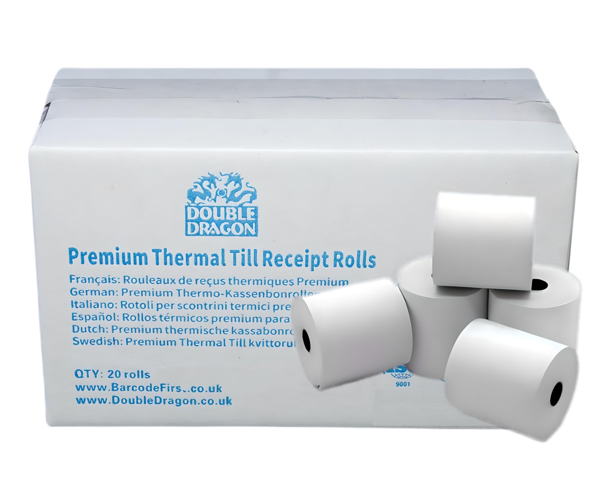 Double Dragon Premium Thermal Paper Till Rolls - 57x57mm, Box of 20 Rolls | BPA-Free