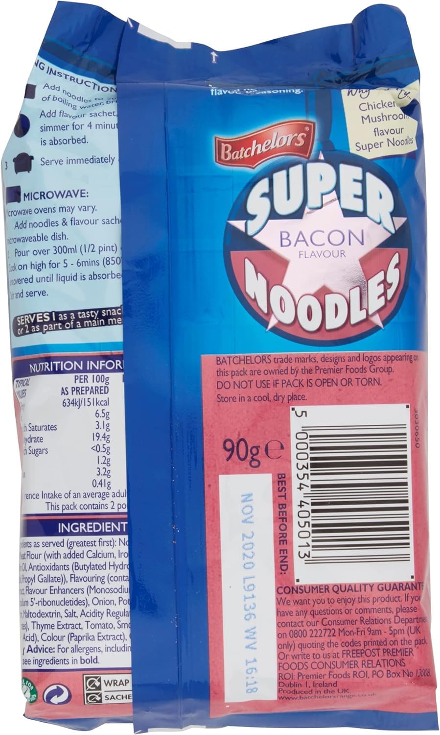 Batchelors Super Noodles Bacon Flavour Instant Snack 90g 4