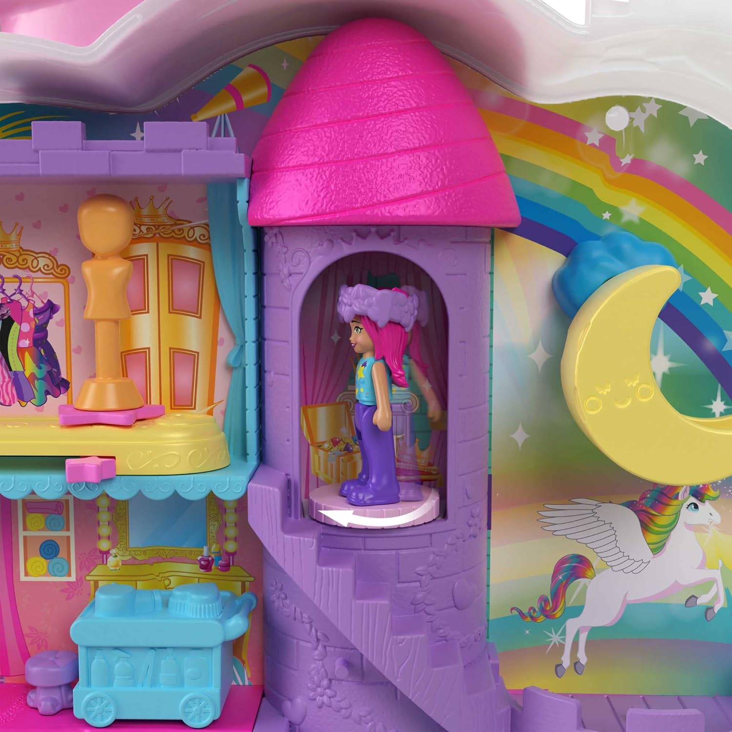 Polly Pocket Rainbow Unicorn Salon - 2-in-1 Styling Head & Playset for Kids 4+
