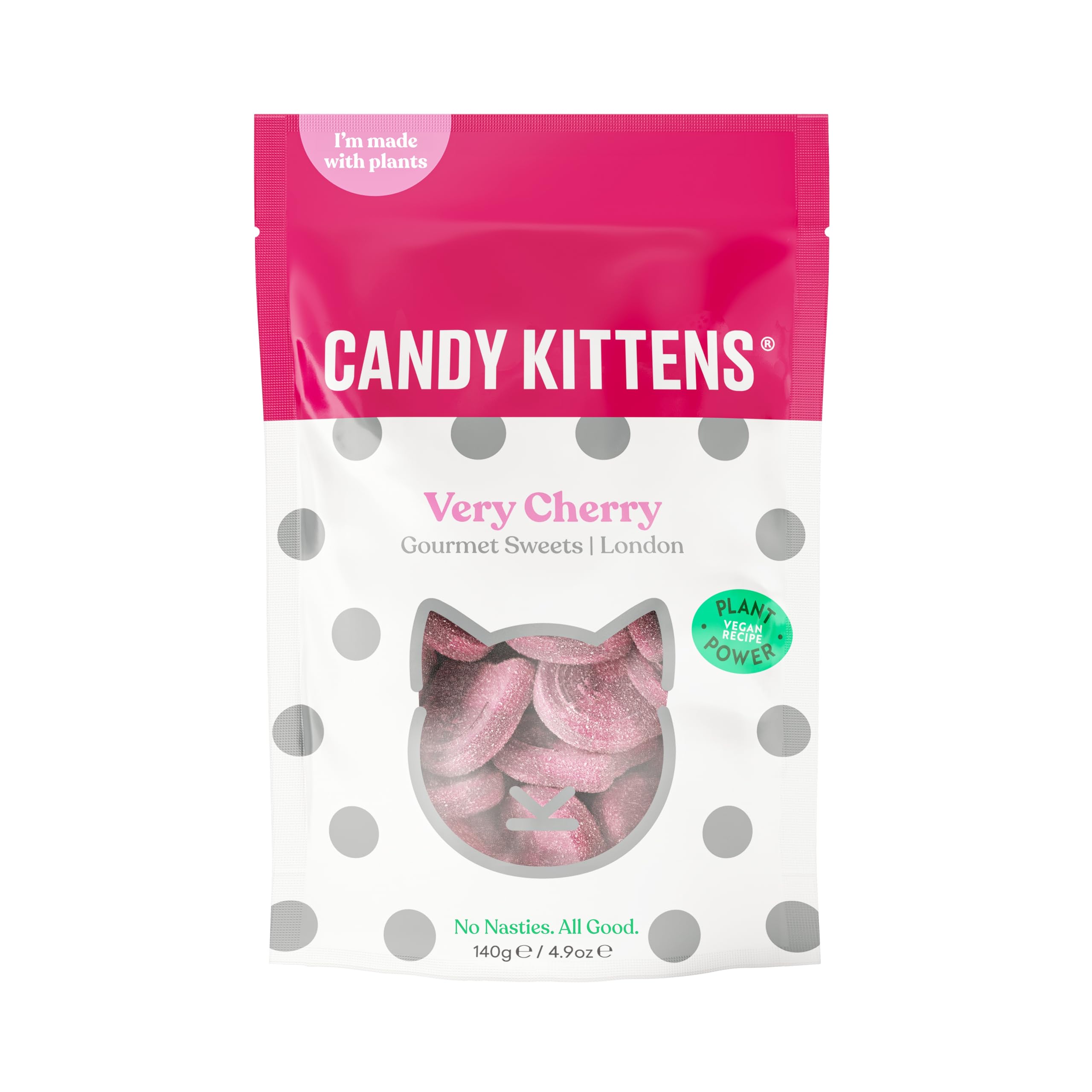 Candy Kittens Vegan Sweets VERY CHERRY (140g Bag), Vegan Chewy Sweets - Naturally Flavoured With Cherry, Perfect Vegan Gifts For Gourmet Sweet Lovers, Fruity & Delicious Vegetarian Sweets