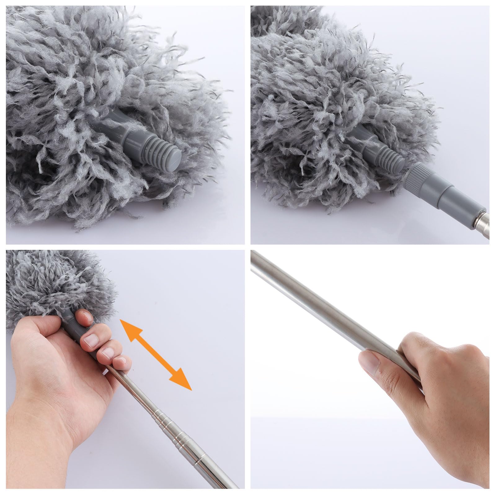 ASelected Extendable Microfiber Duster with 108" Telescoping Stainless Steel Pole 4