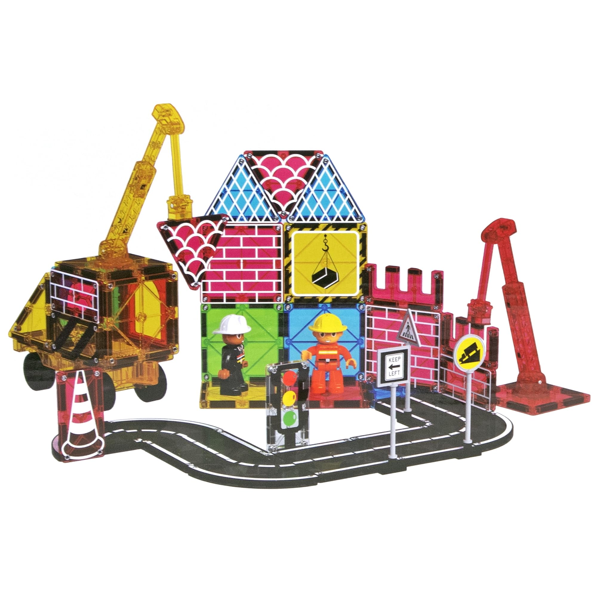 Playmags52-Piece City Construction Magnetic Tiles Set - STEM Building Toy for Kids3+