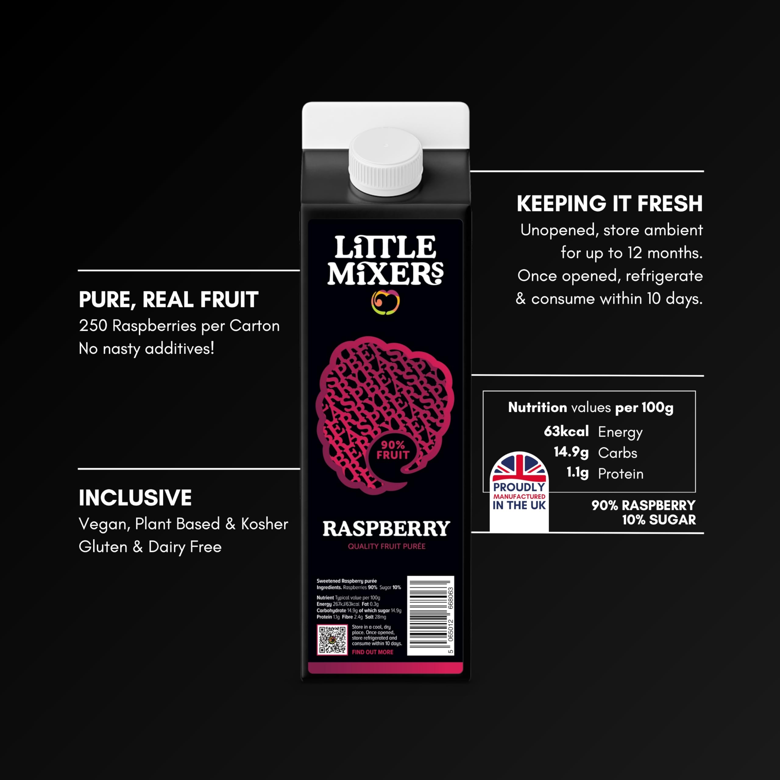 LITTLE MIXERS Raspberry Purée - Real Fruit Cocktail Mixer | 1kg Carton