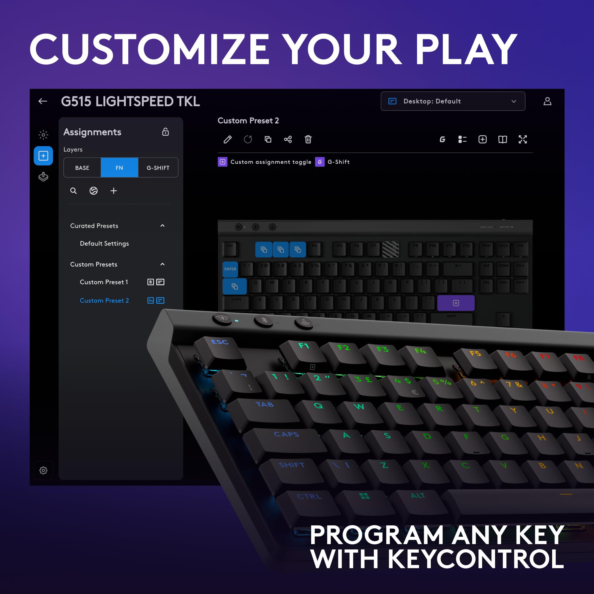 Logitech G G515 LIGHTSPEED TKL Wireless Gaming Keyboard with GL Brown Switches, Black 3