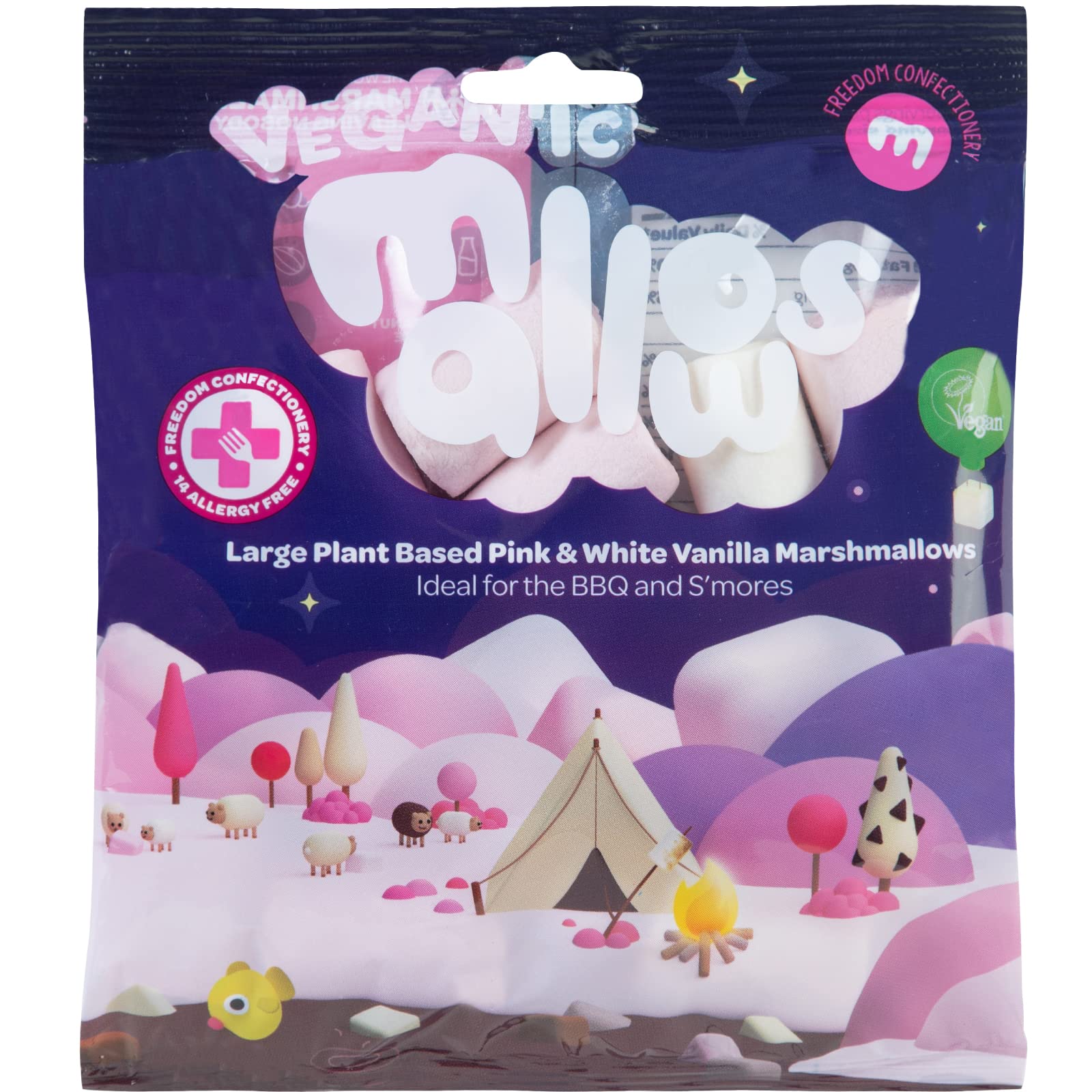 Freedom Confectionery Vegantic Pink & White Vanilla BBQ Mallows 105g Bag