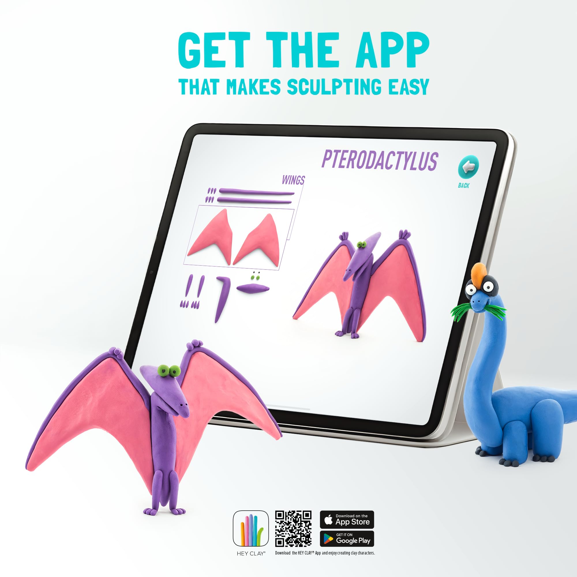 Hey Clay Dinos: Pterodactylus, Triceratops, Tyrannosaurus Set - Educational Clay Playset 12