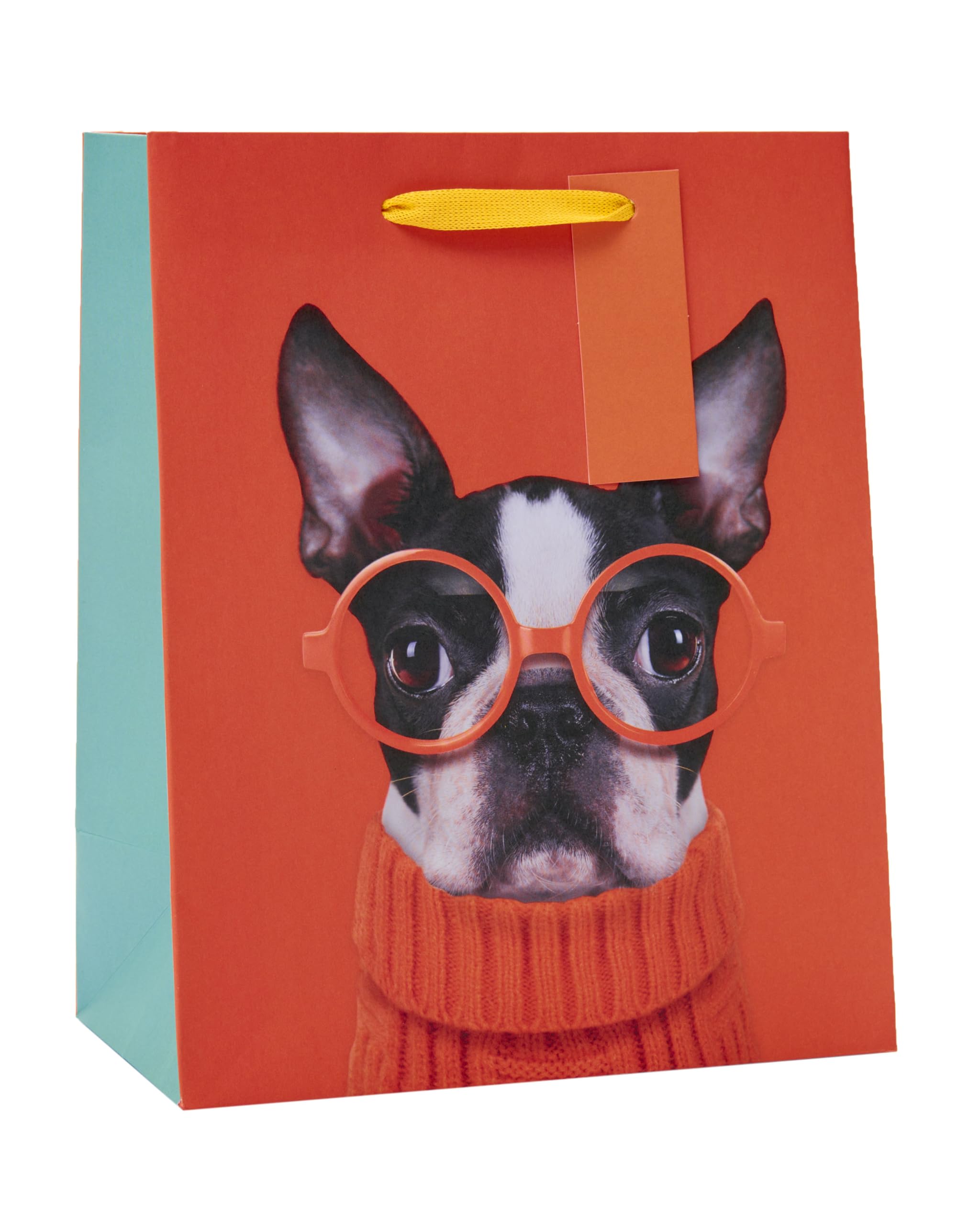 UK Greetings Medium Gift Bag - Boston Terrier with Glasses Design | 22.8 x 19 cm