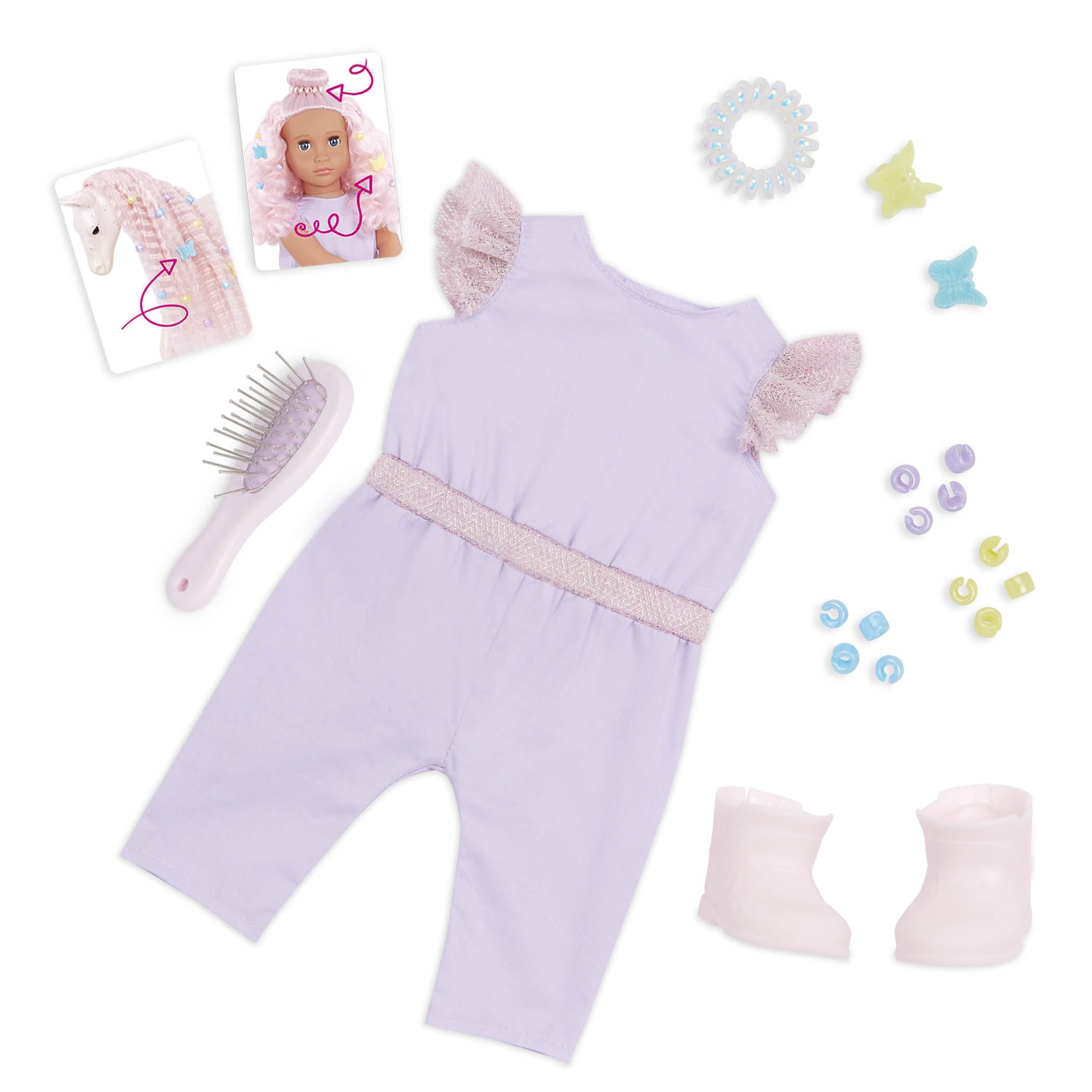 Our Generation Elara & Lumina 18-Inch Doll & Horse Foal Set with Matching Pink Hair Accessories 8