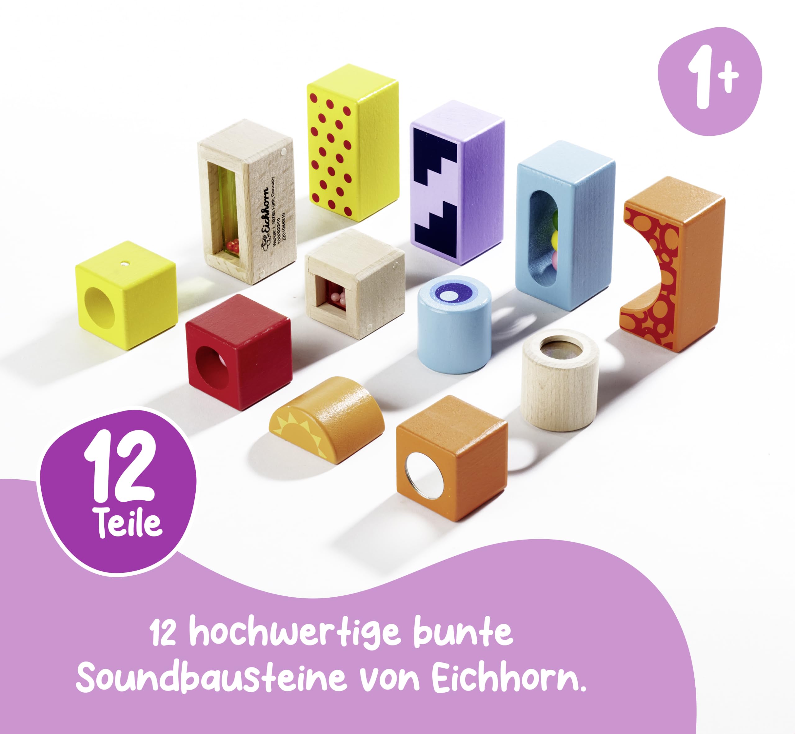 Eichhorn 100002240 Sound Building Blocks - Educational Wooden Toy for Toddlers 12 Months+ 8