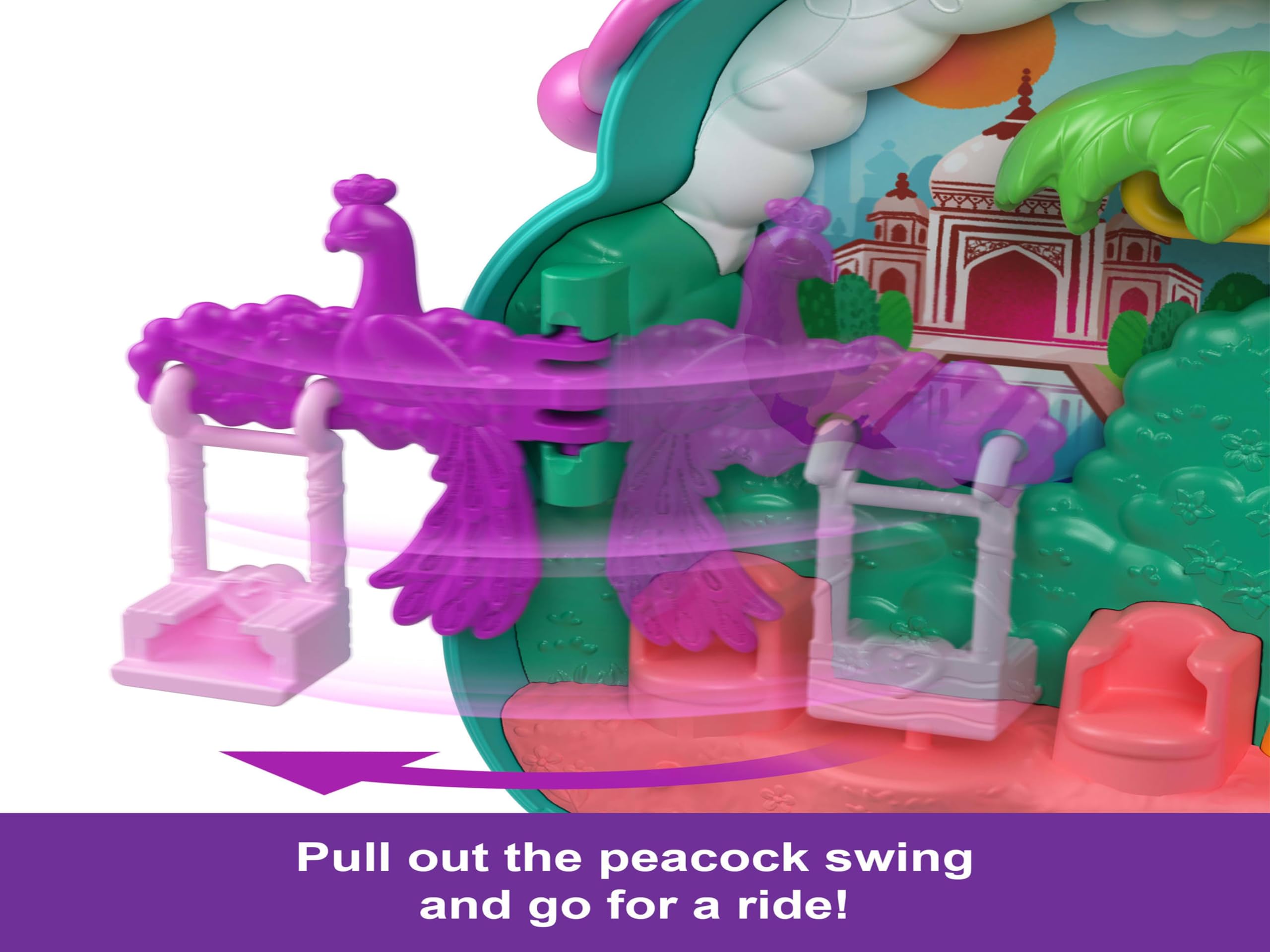 Polly Pocket Peacock Garden Compact Playset - 2 Micro Dolls with Pets & 14-Piece Travel Toy for Ages 4+