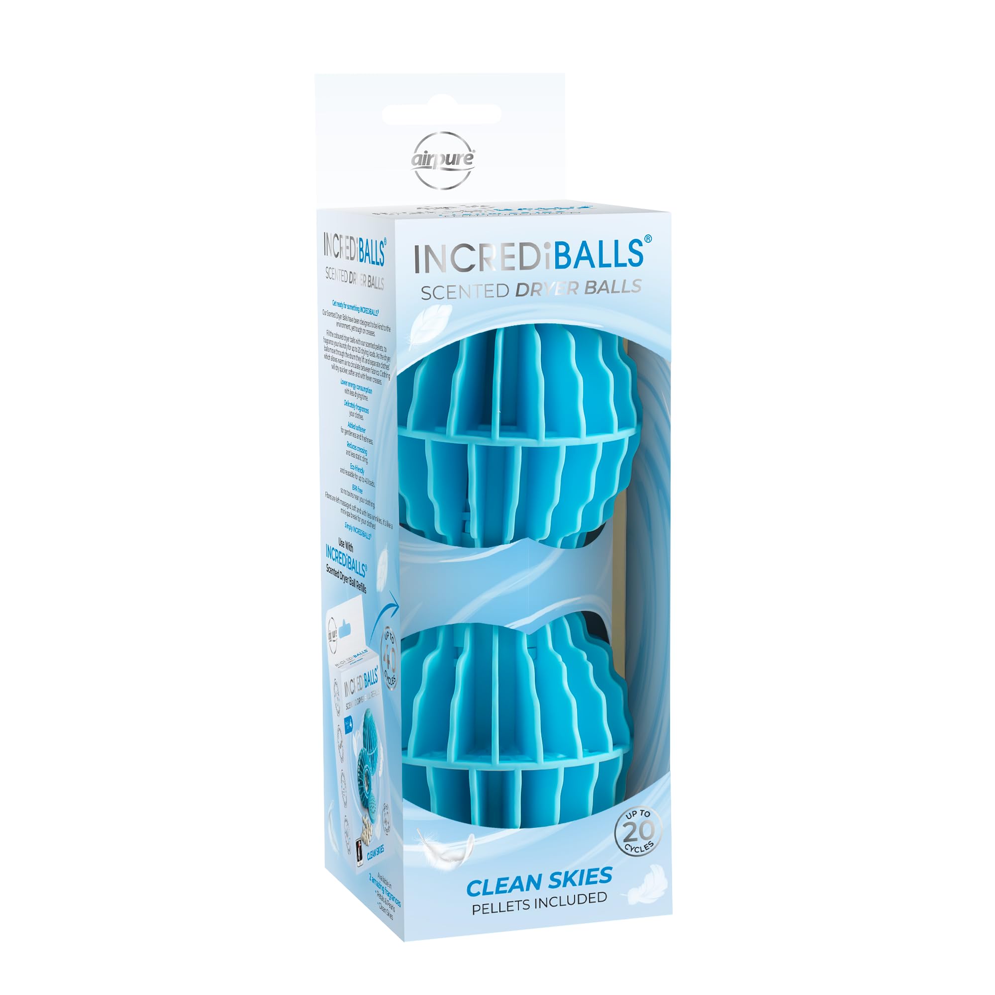 airpure INCREDiBALLS Scented Laundry Dryer Balls Starter Pack - Clean Skies