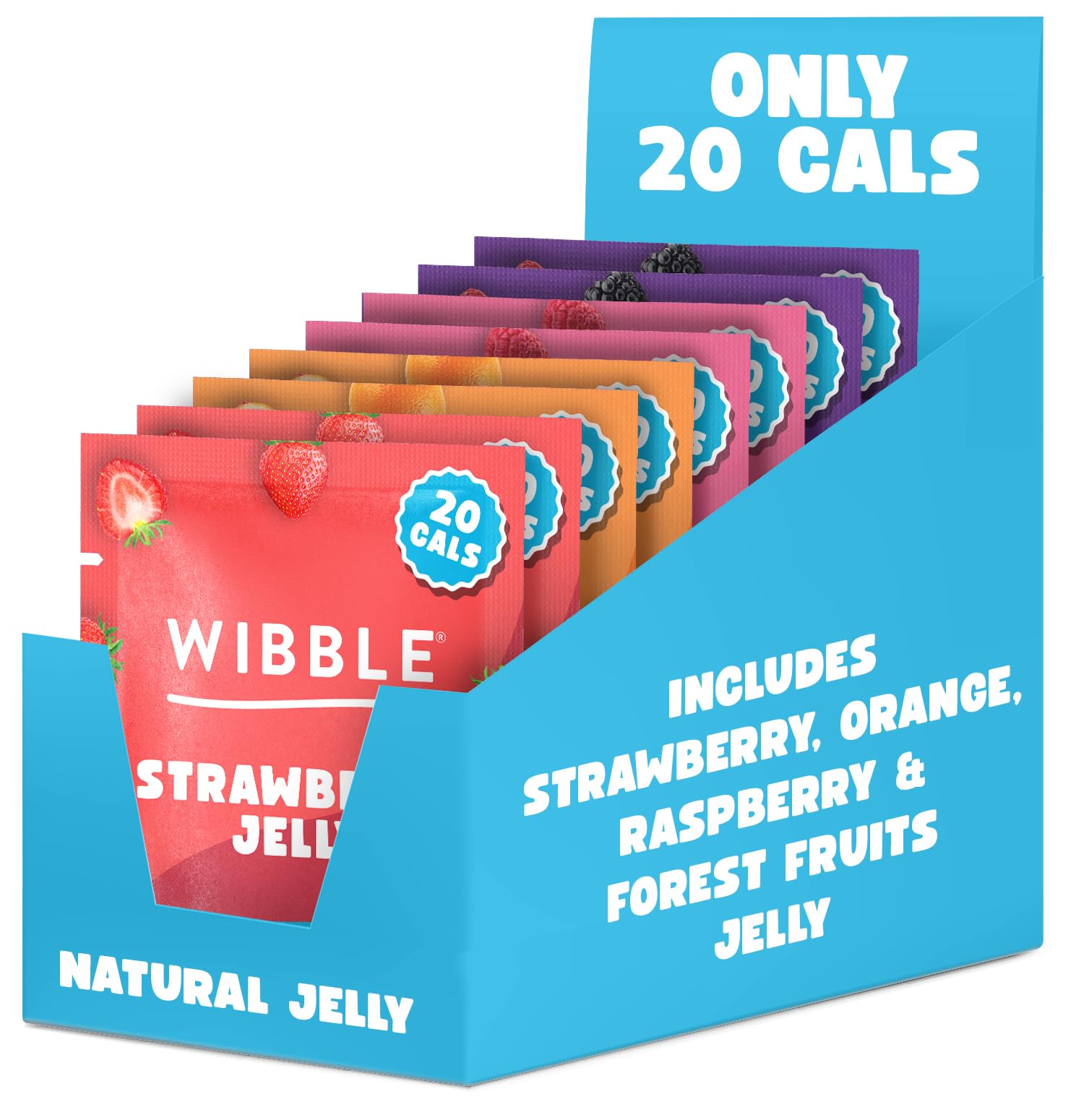 Wibble Natural Crystals 8-Pack Variety Jelly Powder - Plant-Based, Low Sugar, Low Calorie Vegan Jelly, 4 Flavors