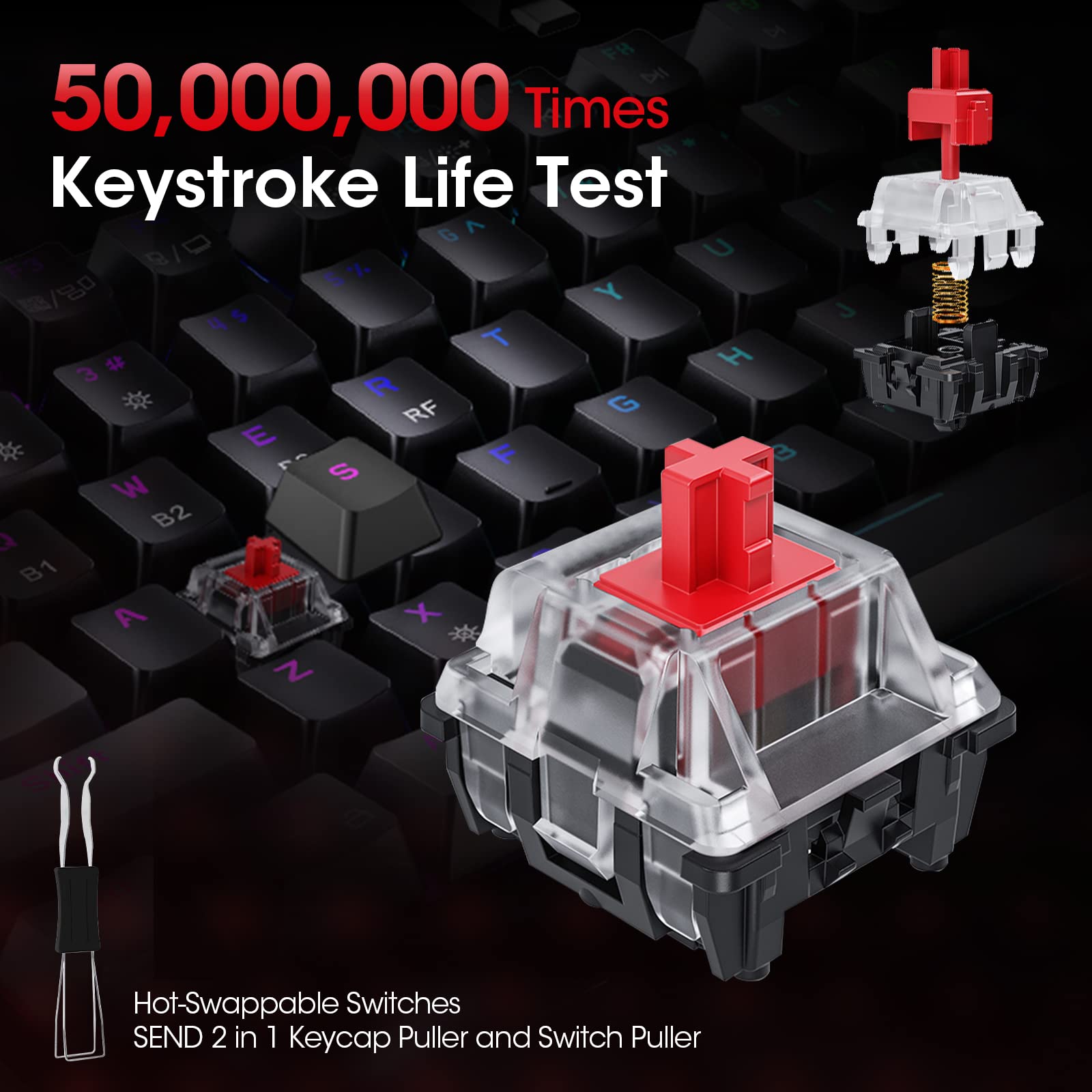 KOORUI MK082 82-Key Mechanical Gaming Keyboard - RGB Backlit, Wireless/Wired, Red Switch