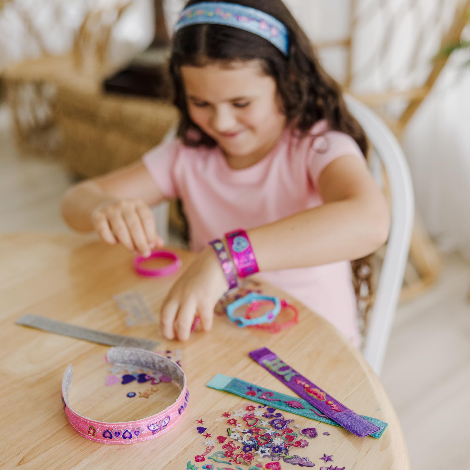 Melissa & Doug Design-Your-Own Bracelets Craft Kit | 4 Reversible Bracelets | 100+ Stickers | Ages 4-7