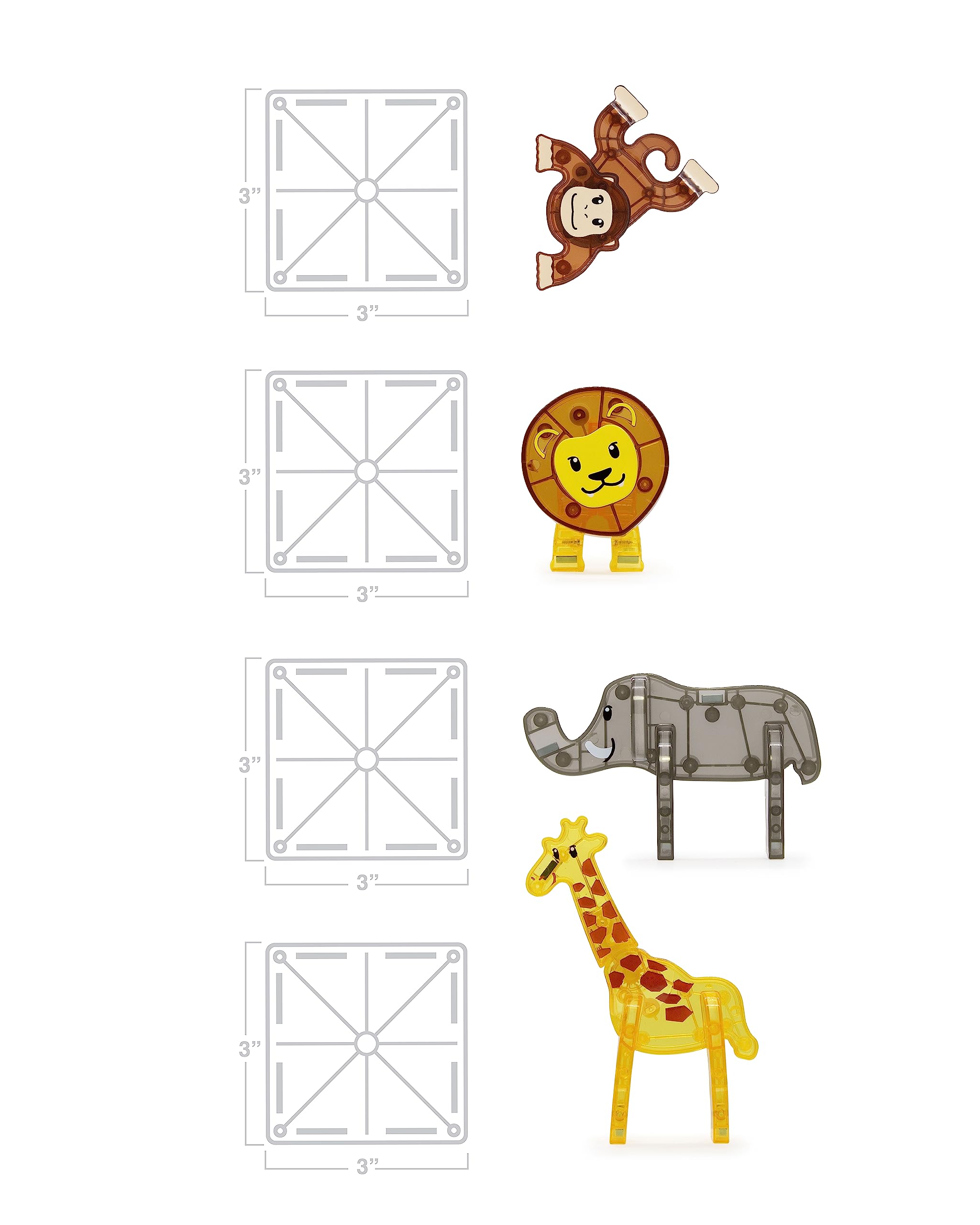 Magna-Tiles Safari Animals 25-Piece Set - 3D Magnetic Building Tiles in Clear Colors 3