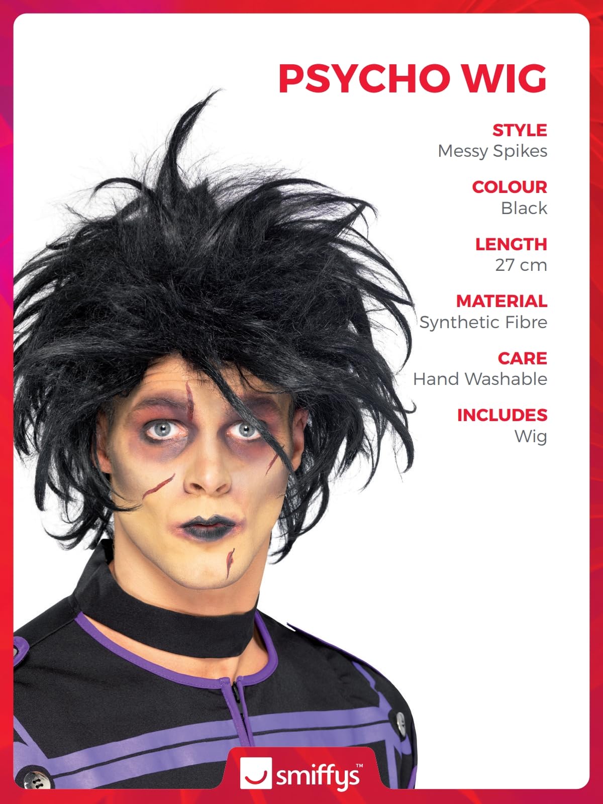 Smiffys Men's Psycho Character Black Wacky Wig, One Size 3