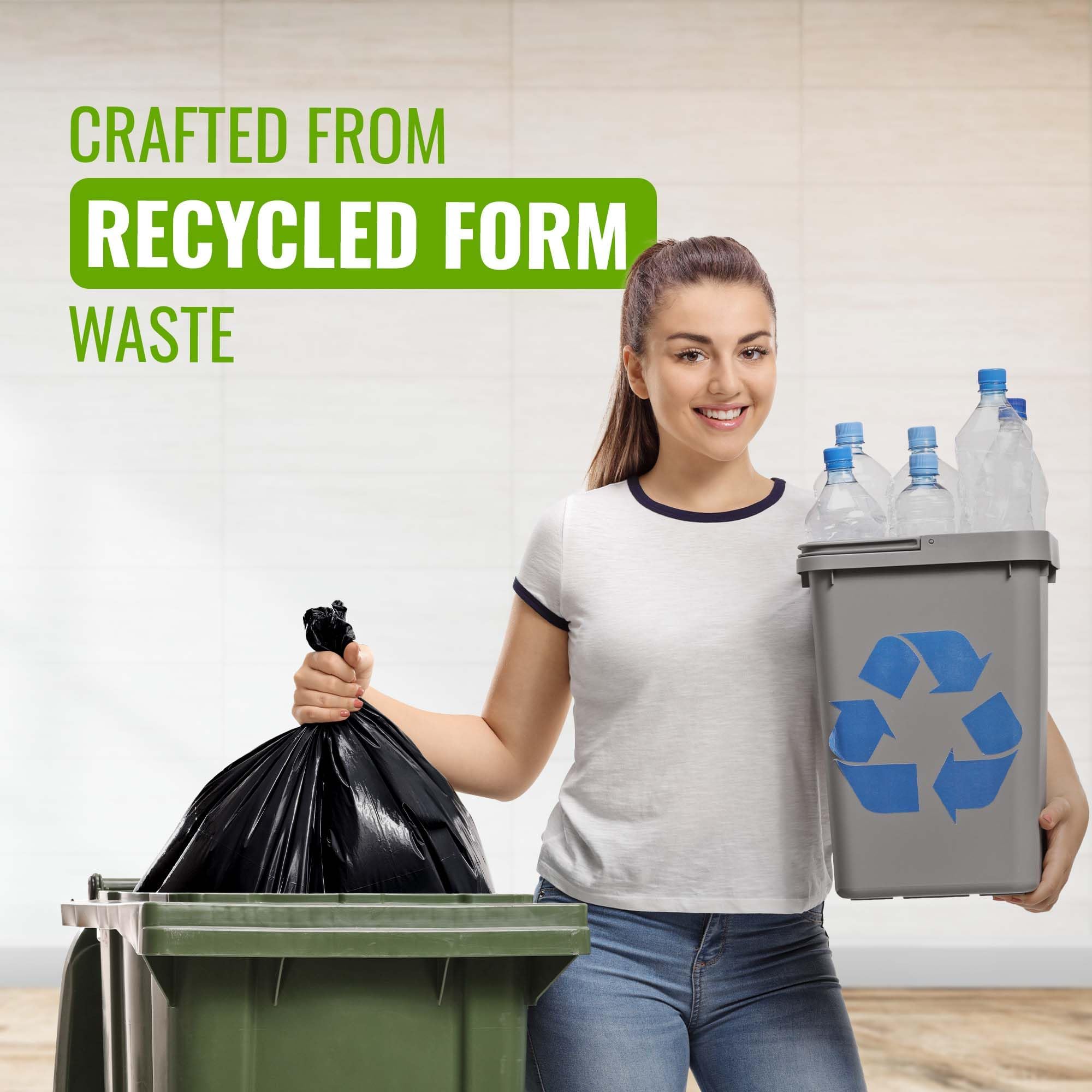 EcoBag 240L Heavy Duty Wheelie Bin Liners - 20 Pack Black Recycled Bags 8