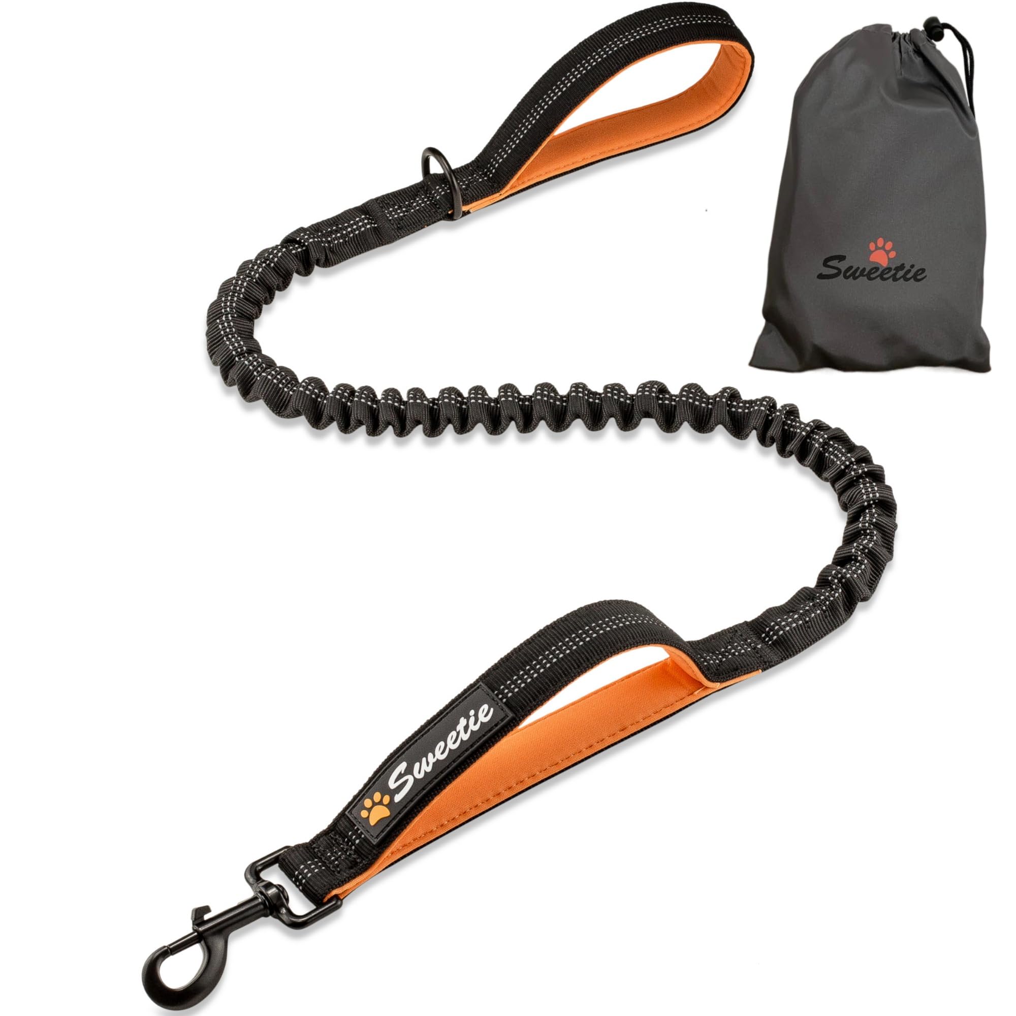 Sweetie Bungee Dog Lead - Shock Absorbing Leash for Gentle Pull Control | 40ft Length | Black
