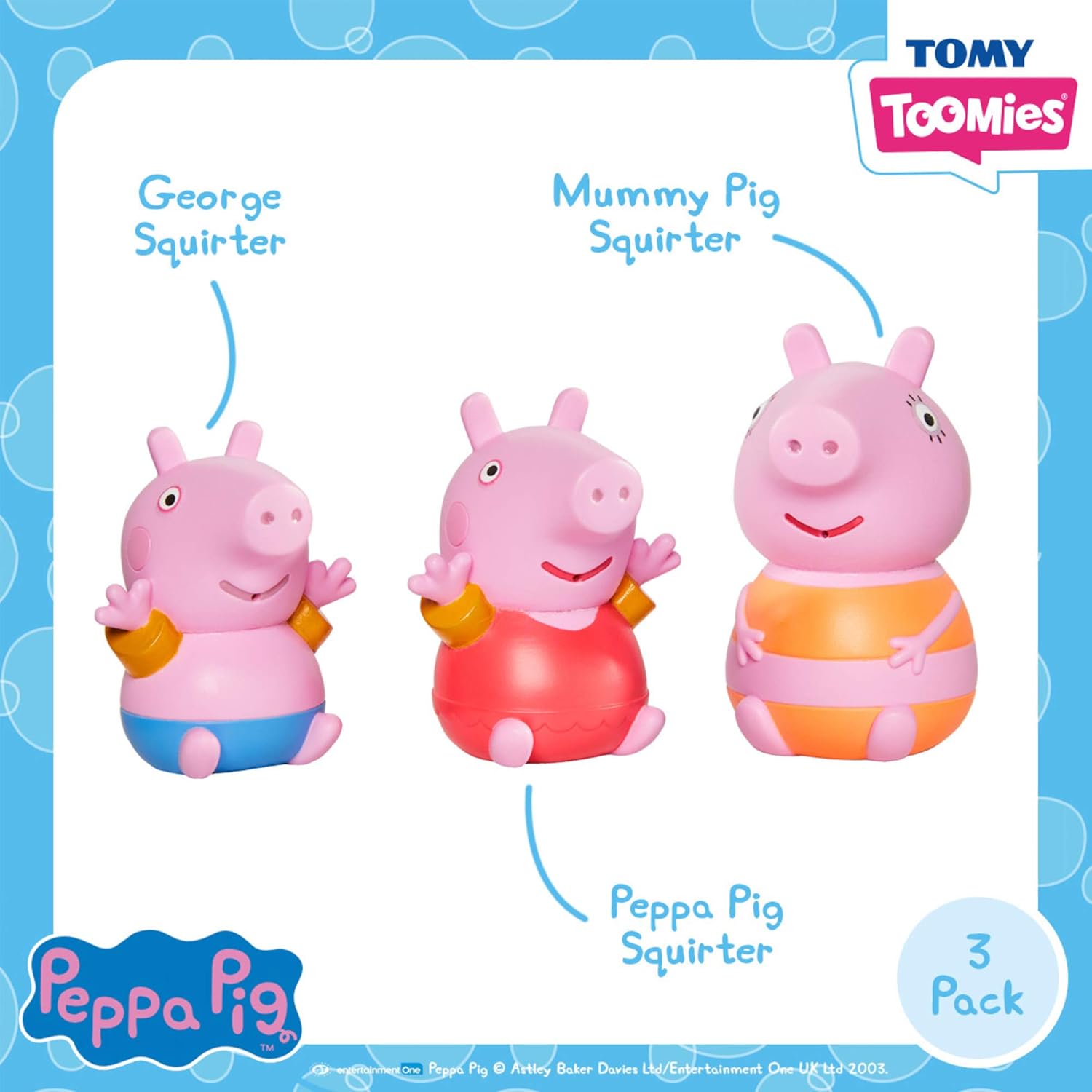 TOMY Toomies Peppa Pig Bath Squirters - Mummy Pig, Peppa & George Water Toys for Toddlers