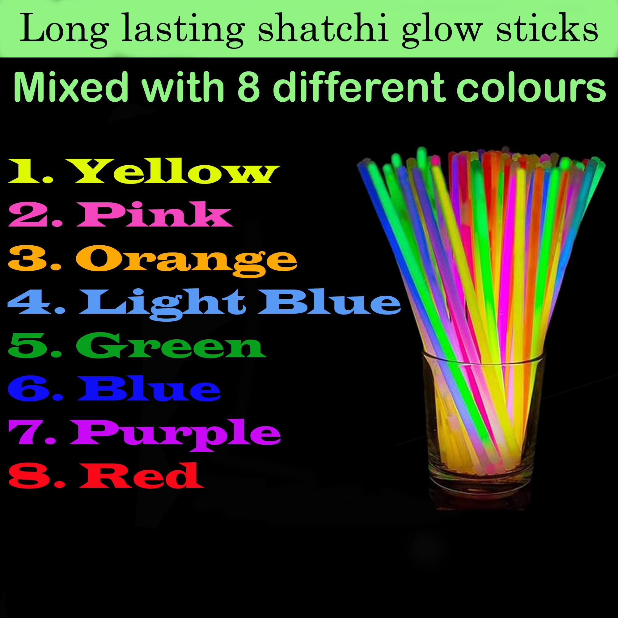SHATCHI 8" Glow Sticks with Connectors – Neon Party Kit for Bracelets, Rings, DIY Light-Up Accessories 14