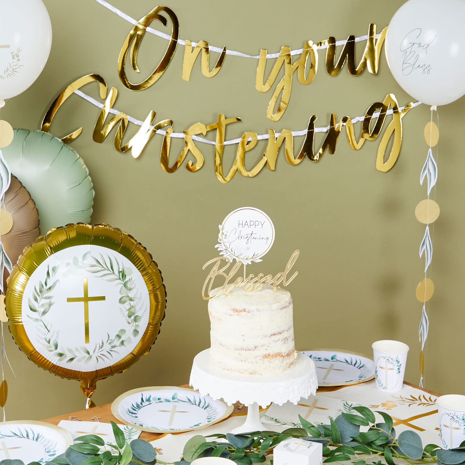 Amscan 9915637 Botanical Christening Letter Banner - Gold On Your Christening Decoration 4