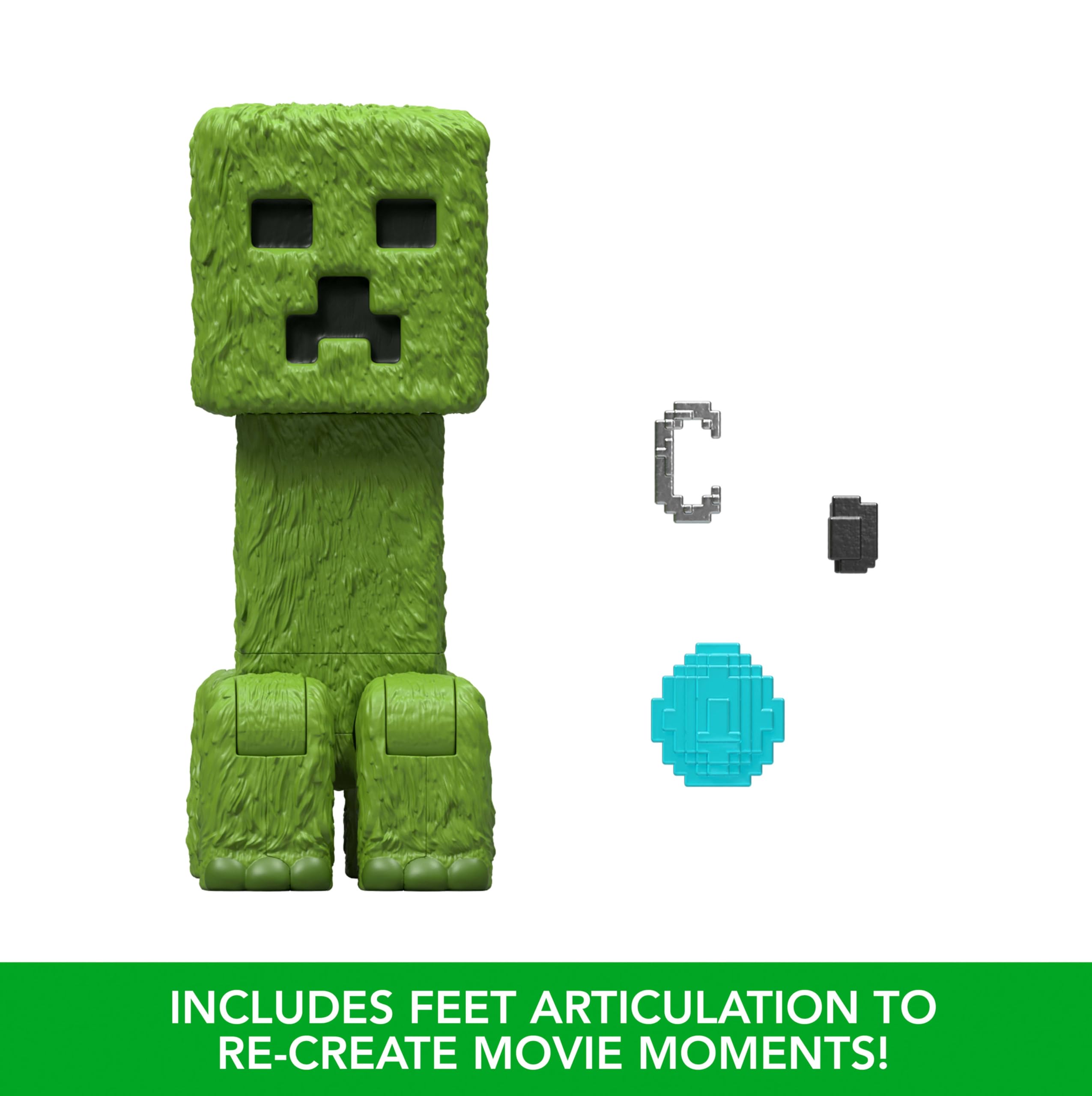 Minecraft Action Figure & Accessories Set - 4-inch Posable Creeper with Movie-Inspired Details by Mattel