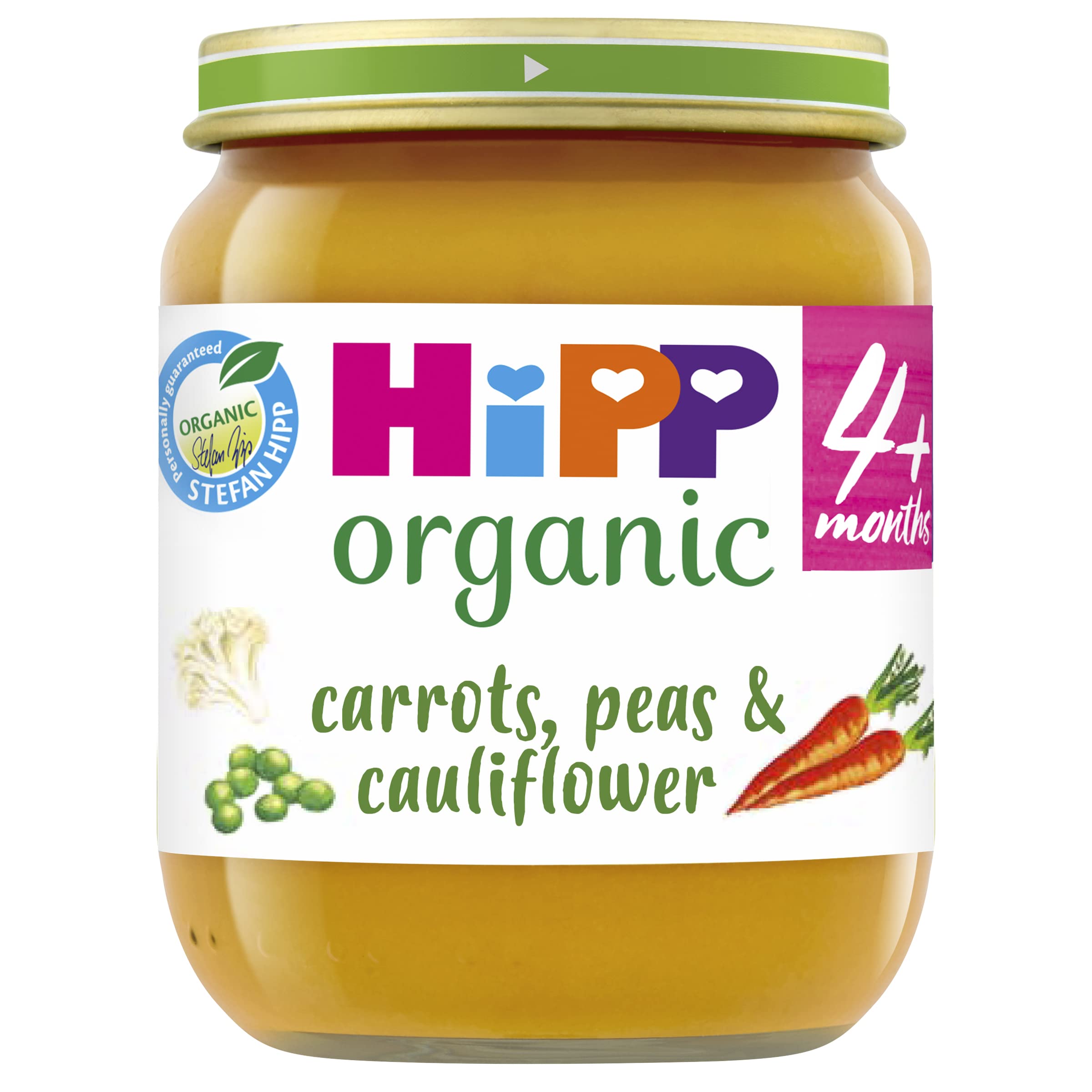 HiPP Organic Carrots, Peas & Cauliflower Baby Food Jar 4+ Months 125g (Pack of 2)