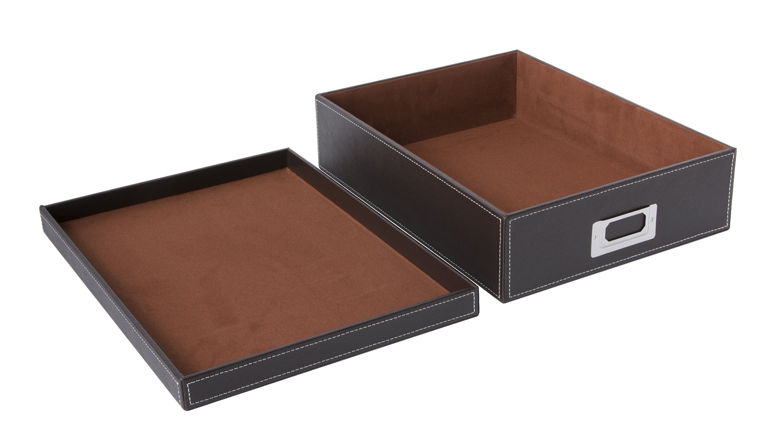 Osco Faux Leather A4 Document Storage Box with Lid | Stackable | Brown | 16 Litres 4