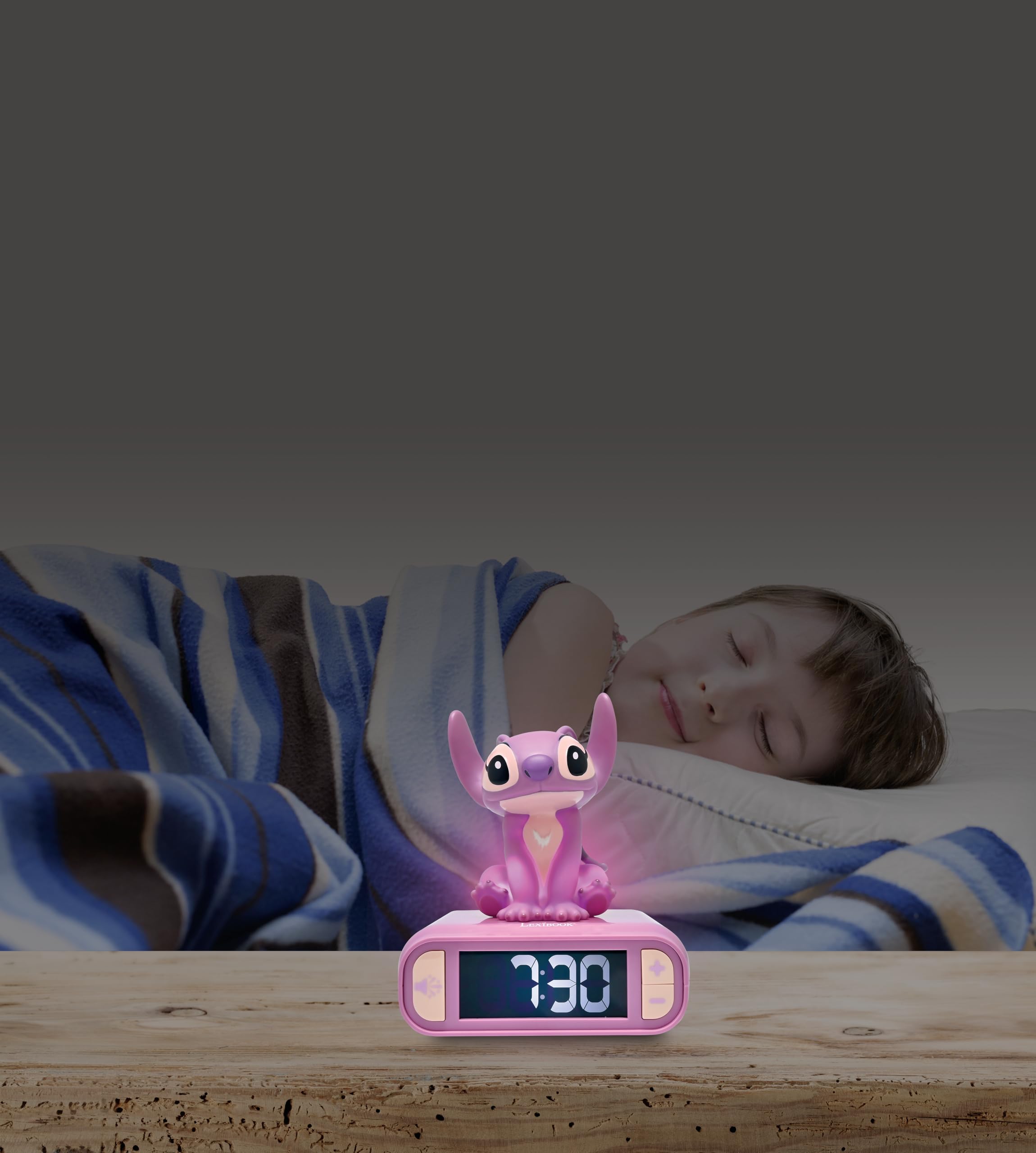 LEXIBOOK Disney Stitch Angel Night Light Alarm Clock - Light-Up Musical Bedtime Companion
