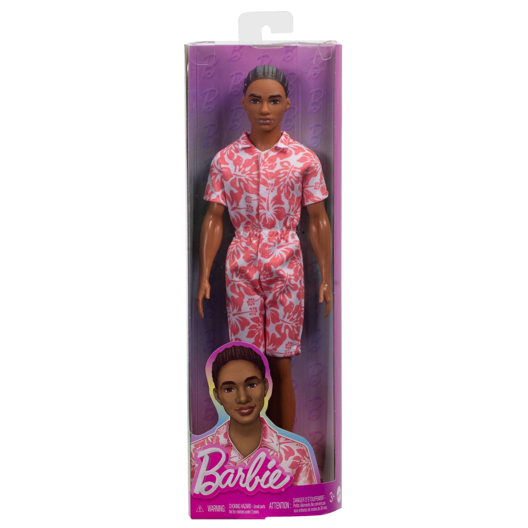 Barbie Fashionistas Ken Doll #235 - Braided Brown Hair & Coral Hawaiian Print Jumpsuit 3