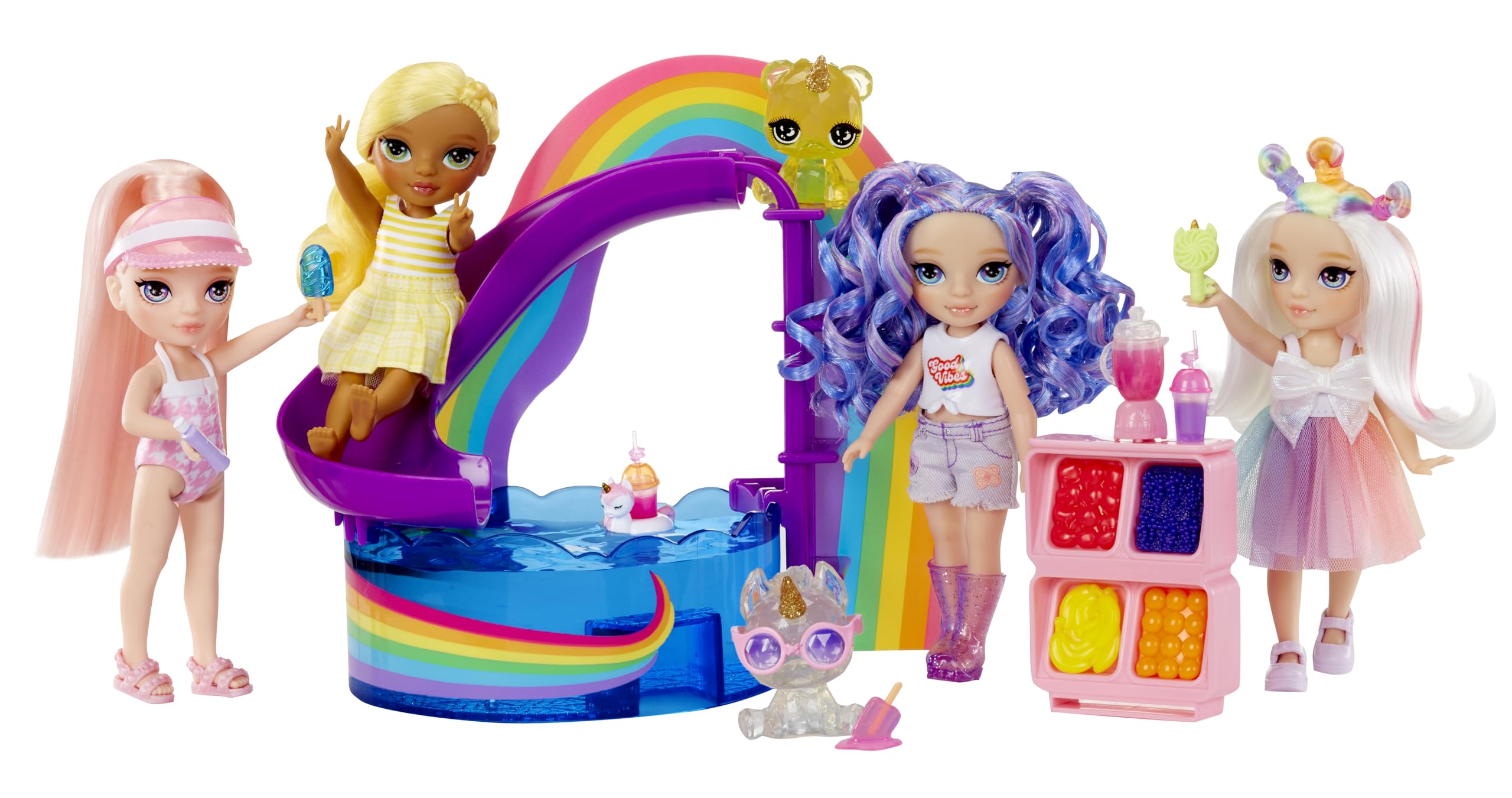Rainbow High Littles Pool Day with Blush Playset - 14 cm Doll & Pool with Slide