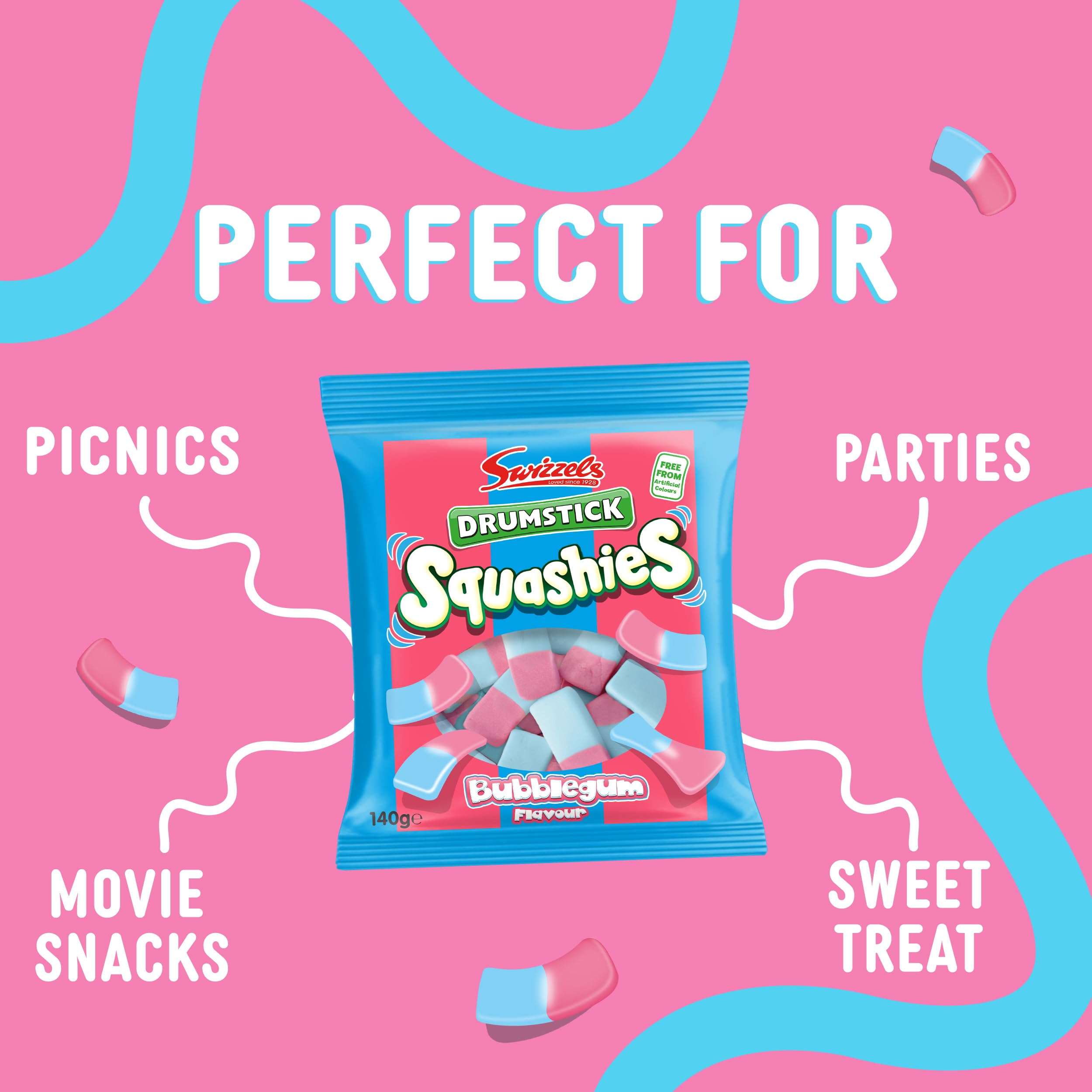 Swizzels Squashies Sweets - Bubblegum Flavour Chewy Candy - 140g