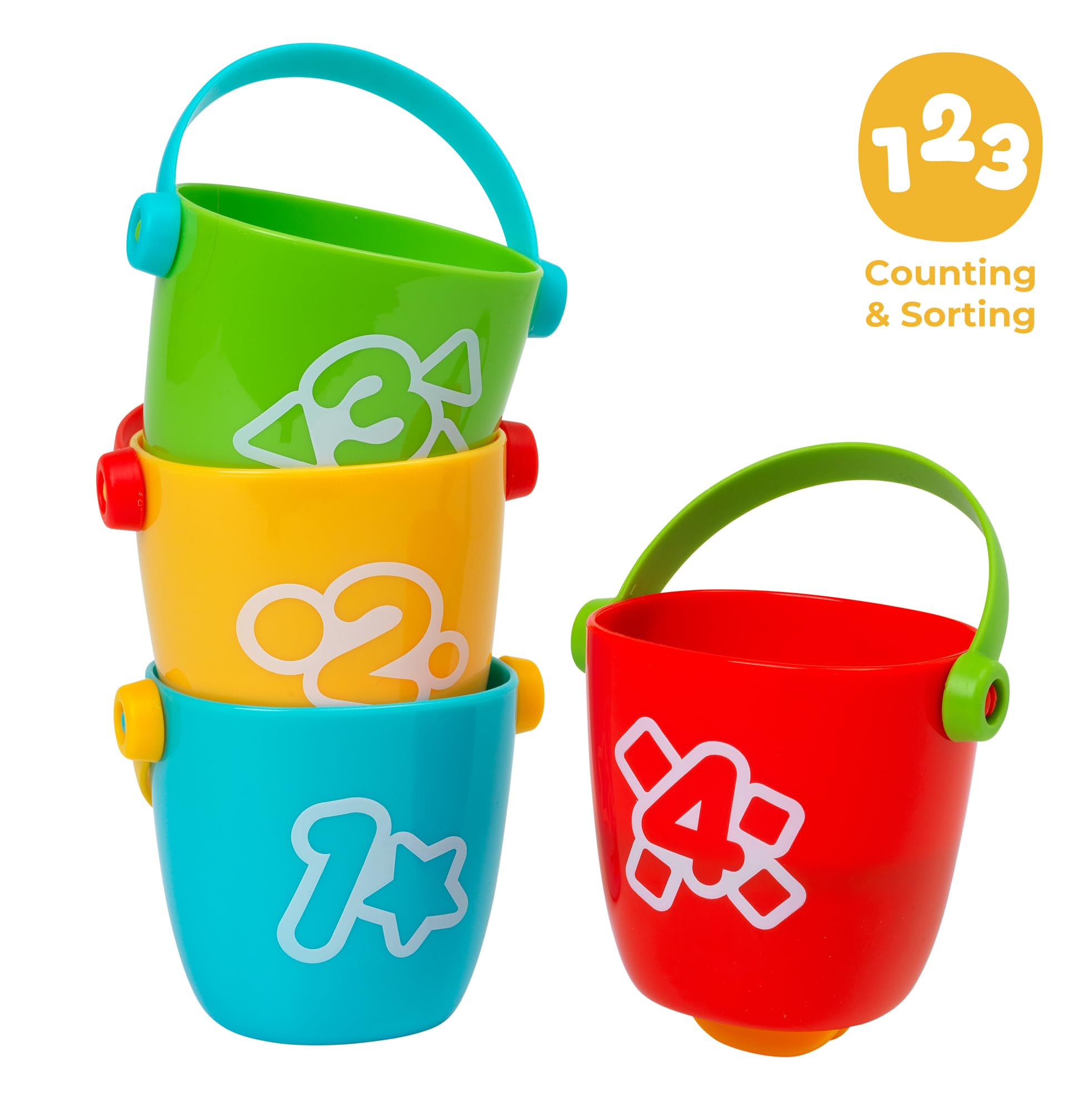 Play Tots Animal Bath Buckets - 4-Piece Stackable Bath Toy Set for Toddlers 14