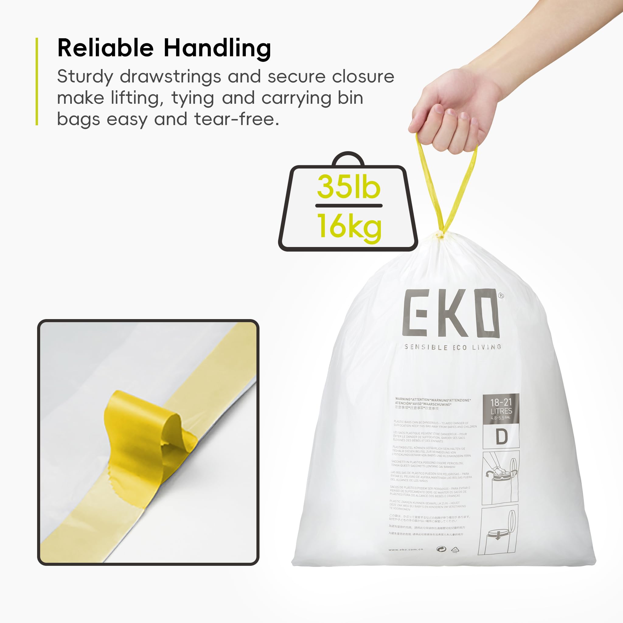 EKO Extra Strong Drawstring Bin Liners for 18-21L Kitchen Bins - 20 Bags 3