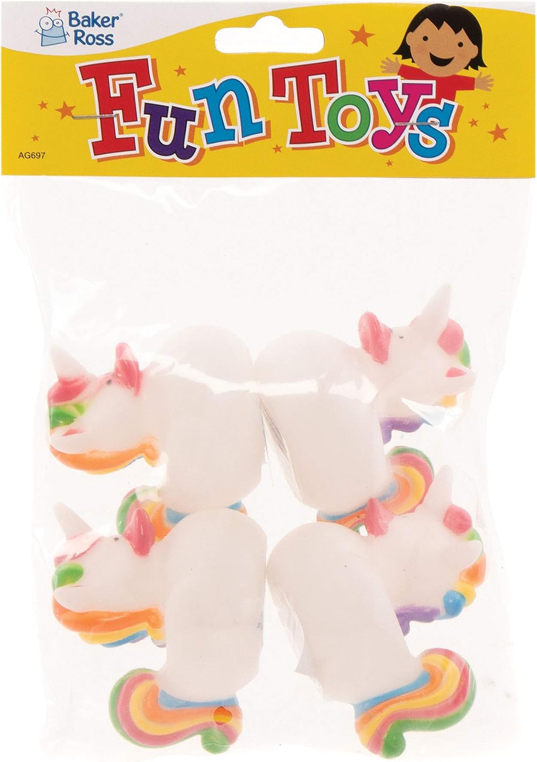Baker Ross Rainbow Unicorn Rubber Ducks - Bath Toys for Kids, Party Bag Fillers (Pack of 8)