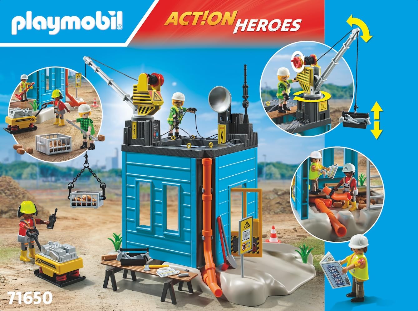 Playmobil 71650 Action Heroes: Construction Site Promo Pack - Building Playset for Kids 4+