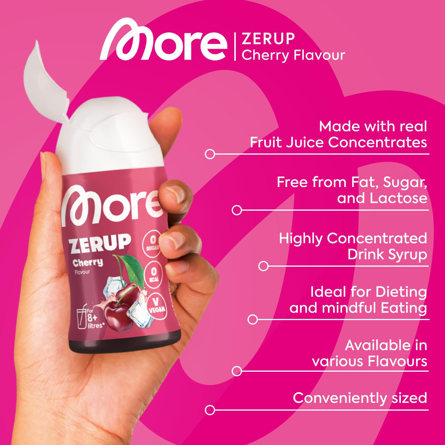 MORE Nutrition Zerup Zero Calorie Syrup with Real Fruit Extracts - Cherry, 65 ml 3