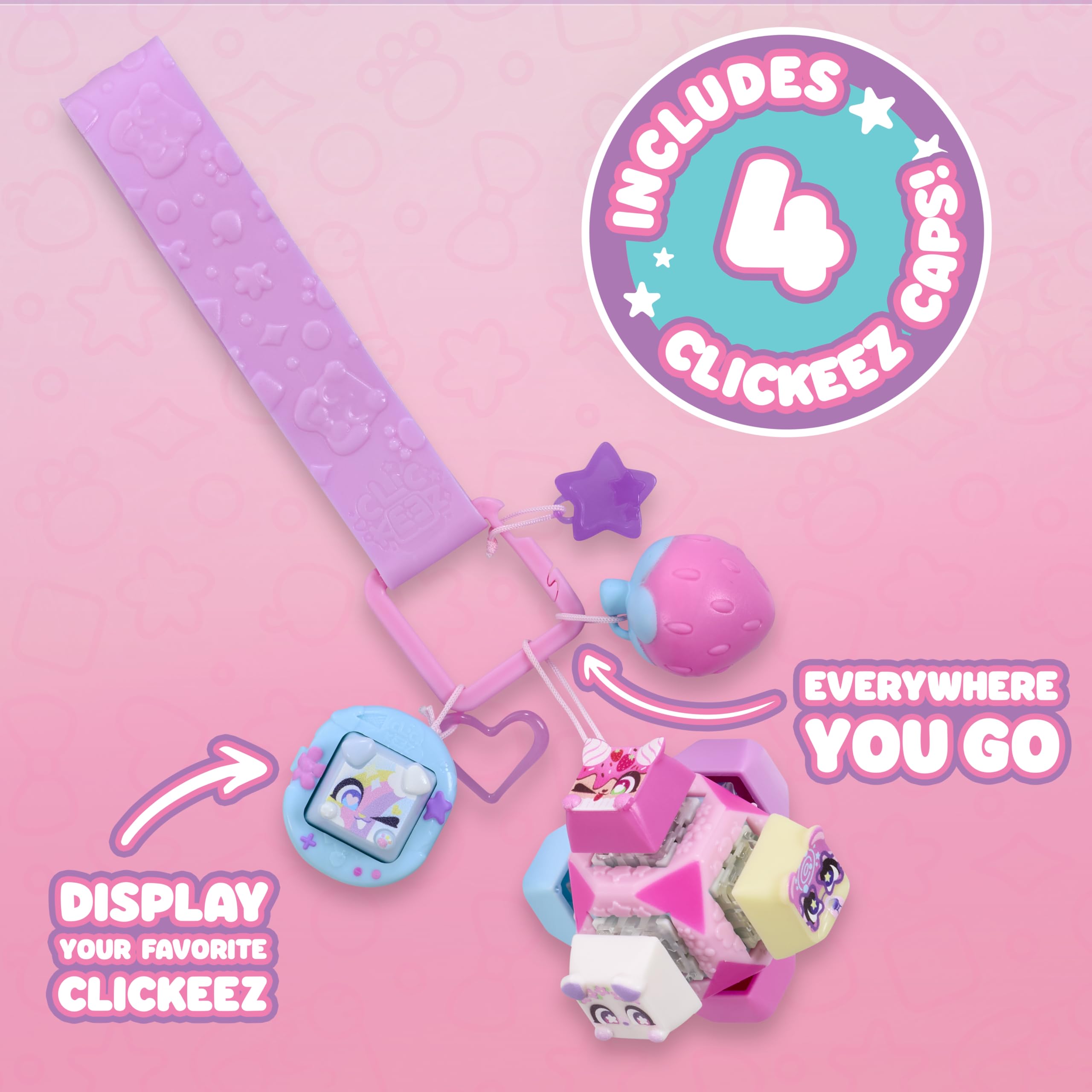 Clickeez Strawberry Treats Deluxe Keychain - 7 Clickable Keyboard Collectibles - Pink