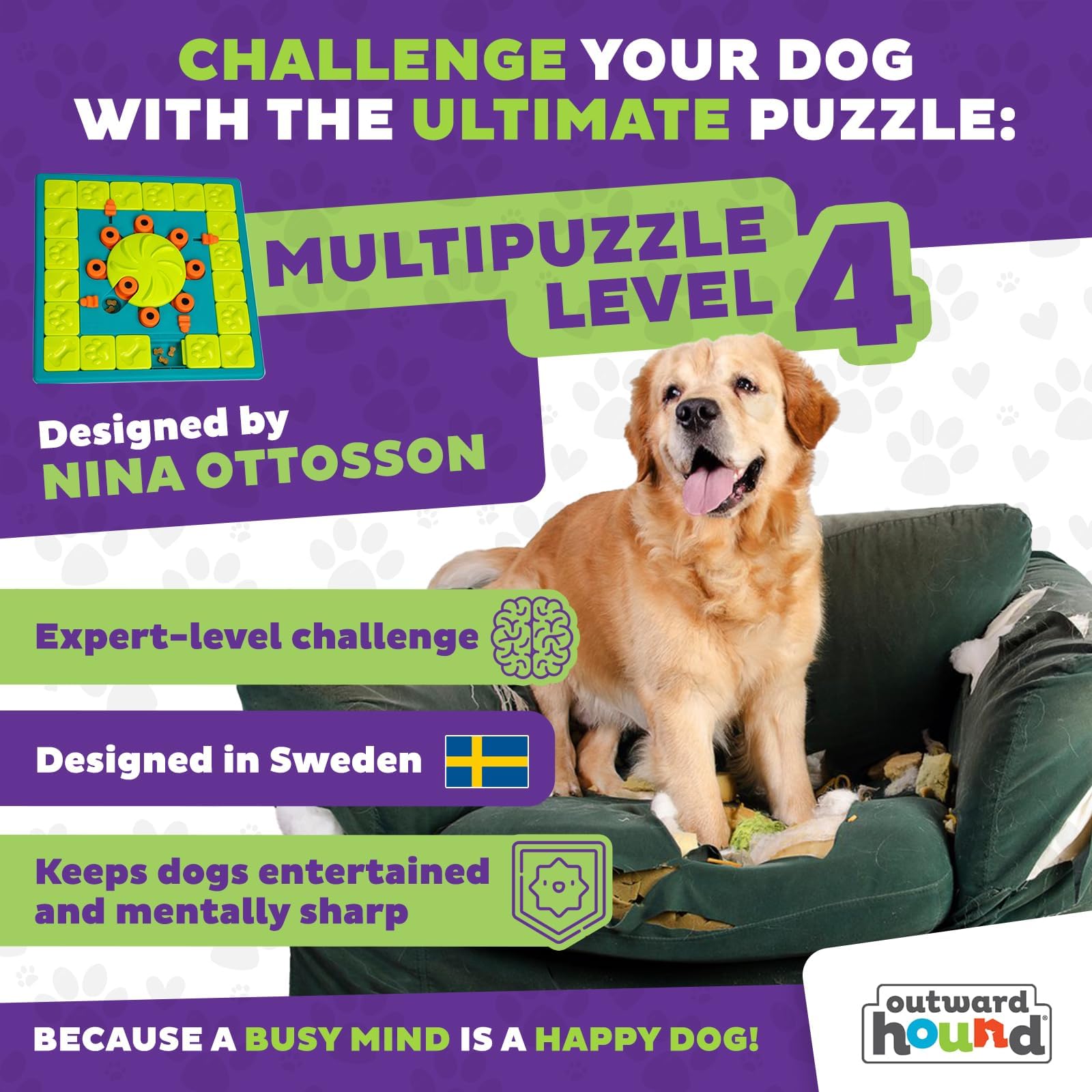 Outward Hound Nina Ottosson MultiPuzzle Interactive Dog Treat Puzzle Toy | Level 4 | Plastic